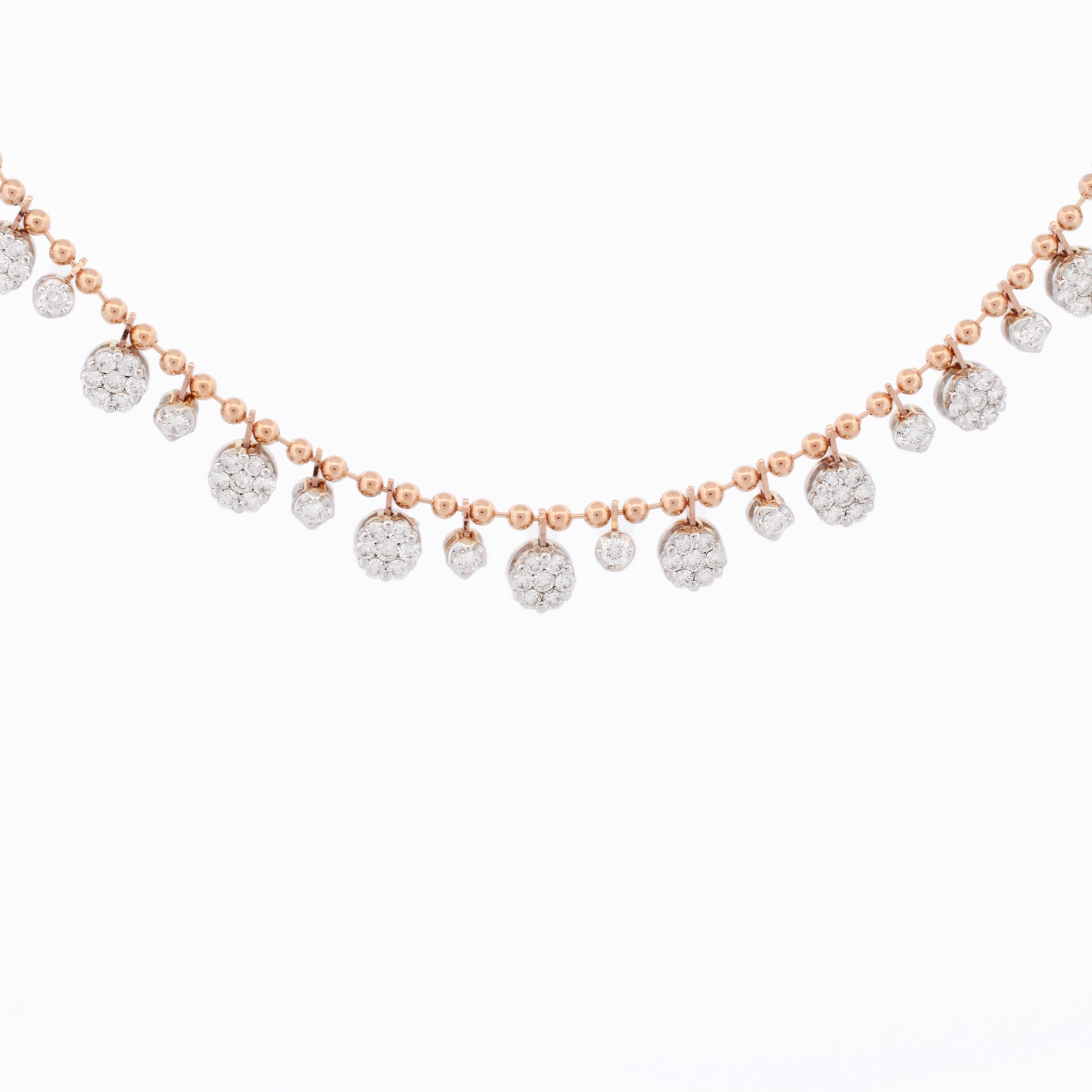 Round Pavé Diamond Ball Chain Drop Necklace