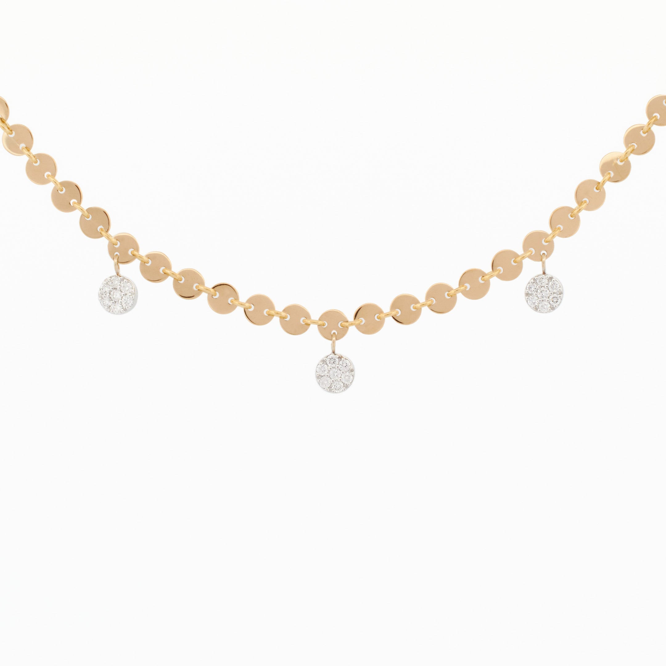 Luxe Sequin Disc Chain Necklace with Round Pavé Drops