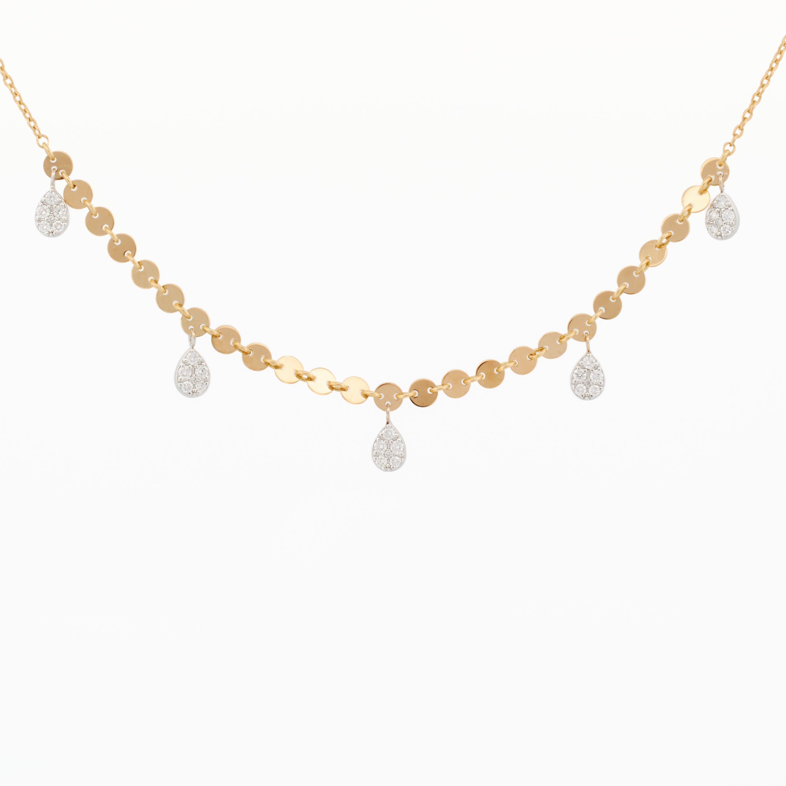 Luxe Sequin Disc Chain Necklace with Pear Pavé Drops