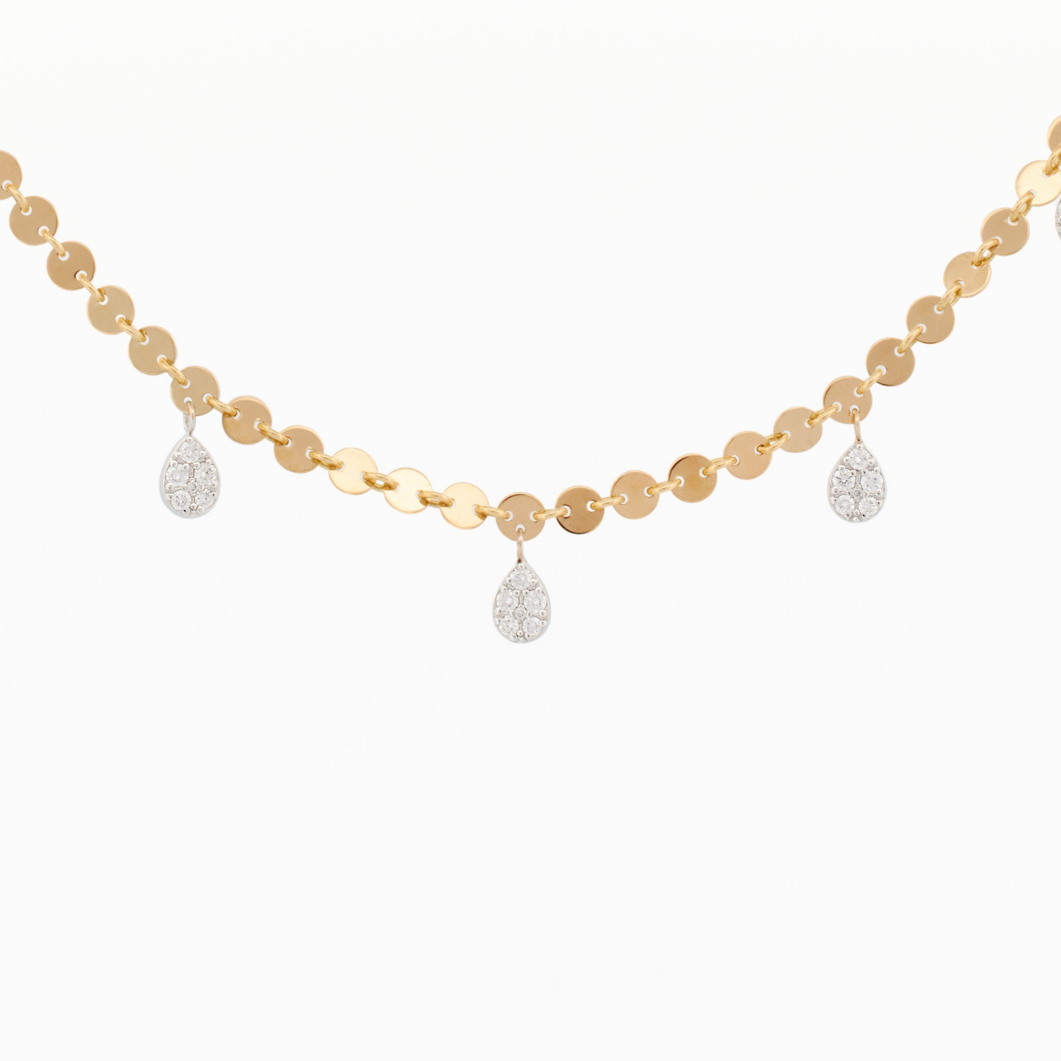 Luxe Sequin Disc Chain Necklace with Pear Pavé Drops