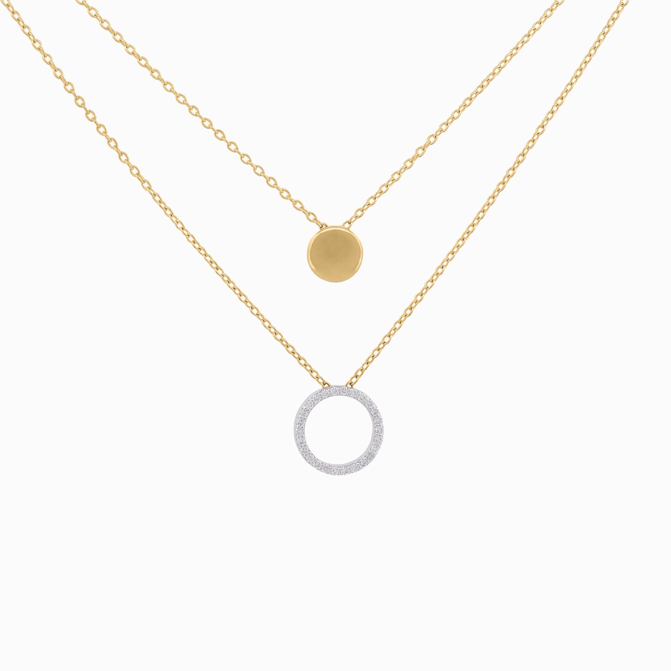 Double Layer Chain Necklace With Round Shape Pendants with Diamond