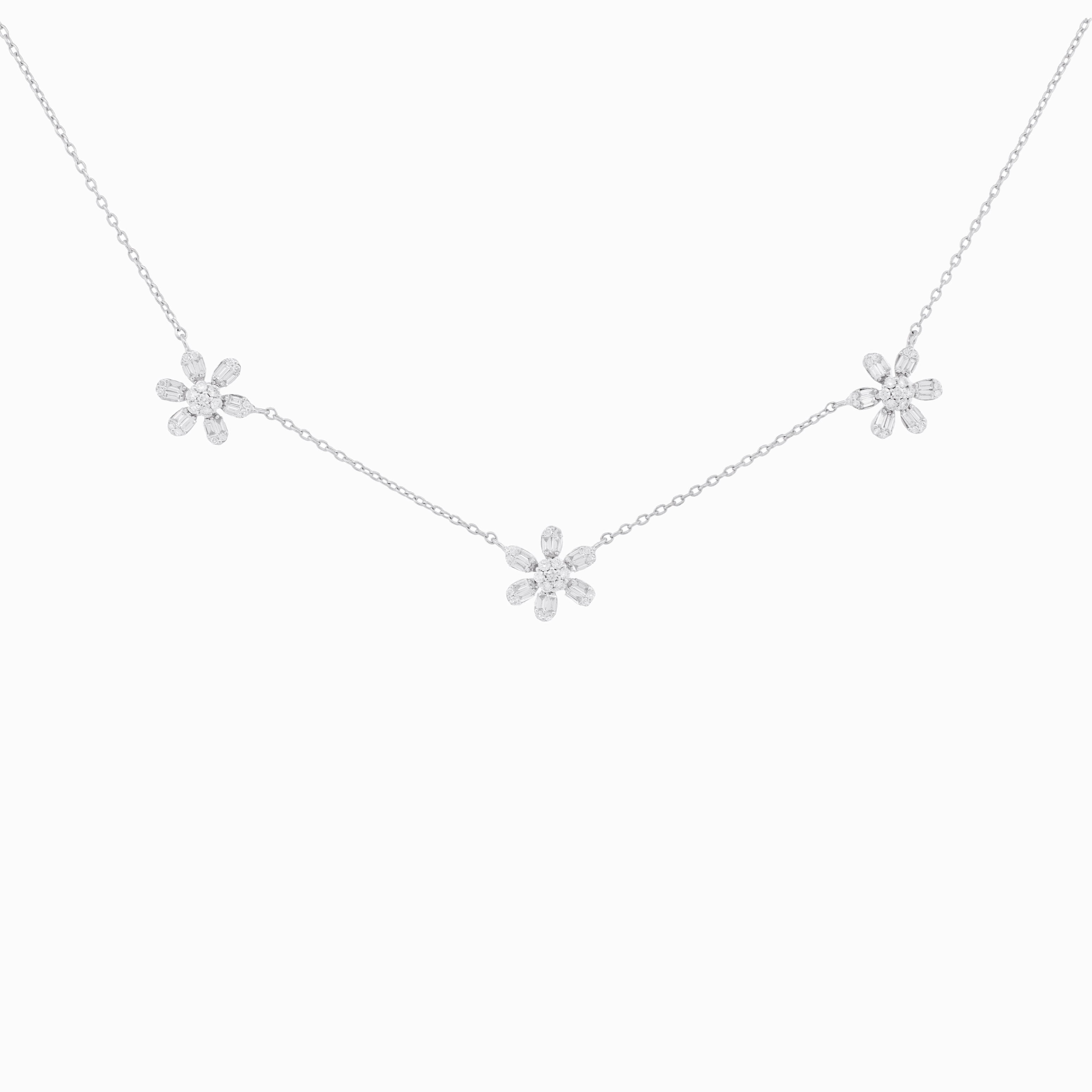 Necklace with Three Diamond Flowers