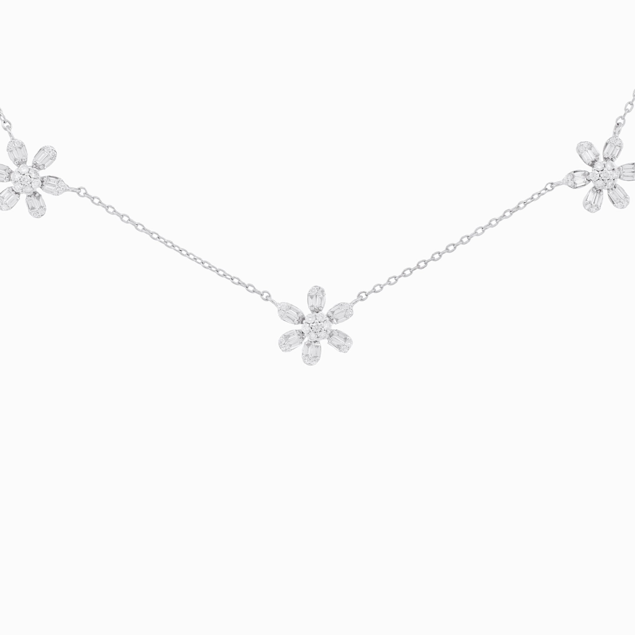 Necklace with Three Diamond Flowers