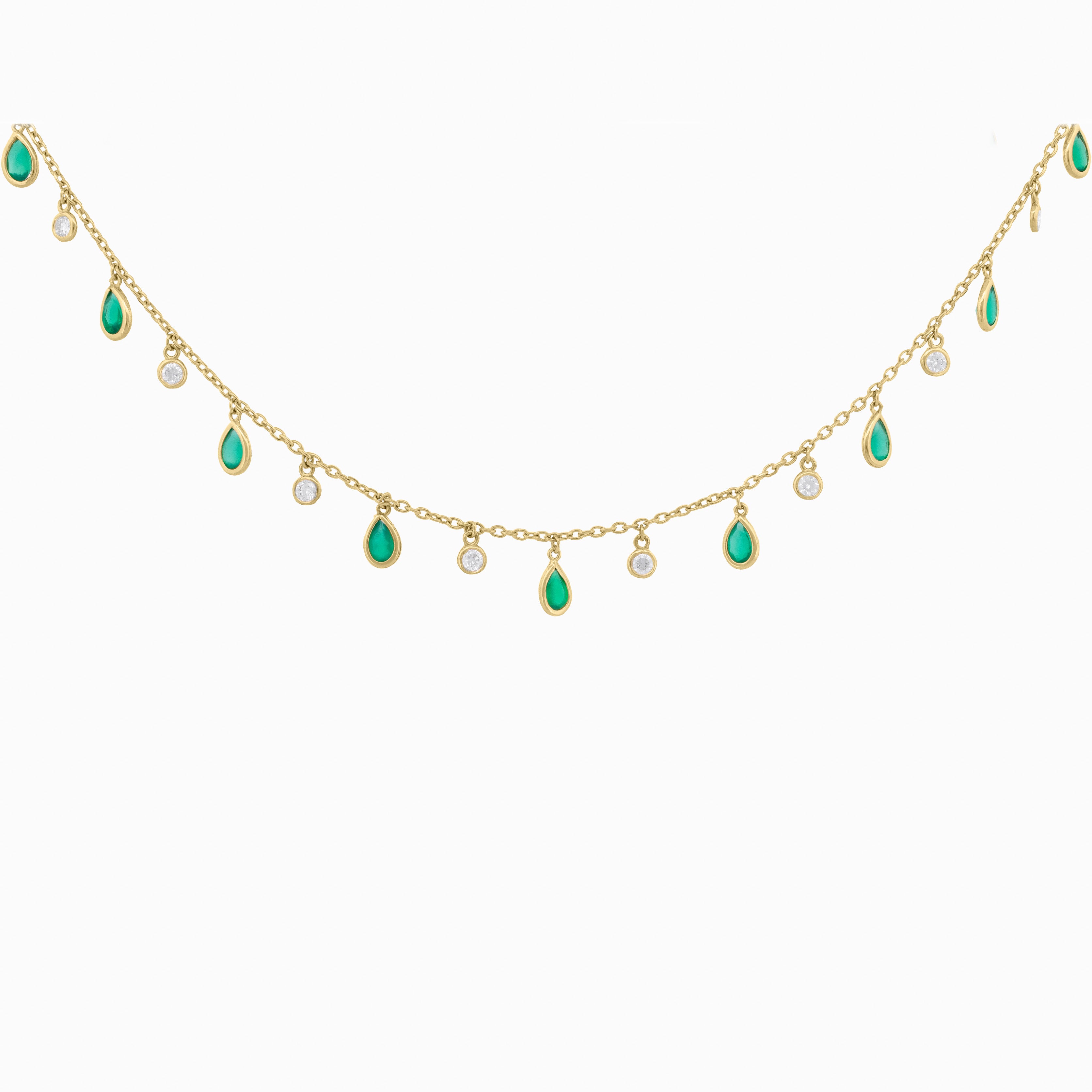 Green Onyx and Diamond Drop Necklace