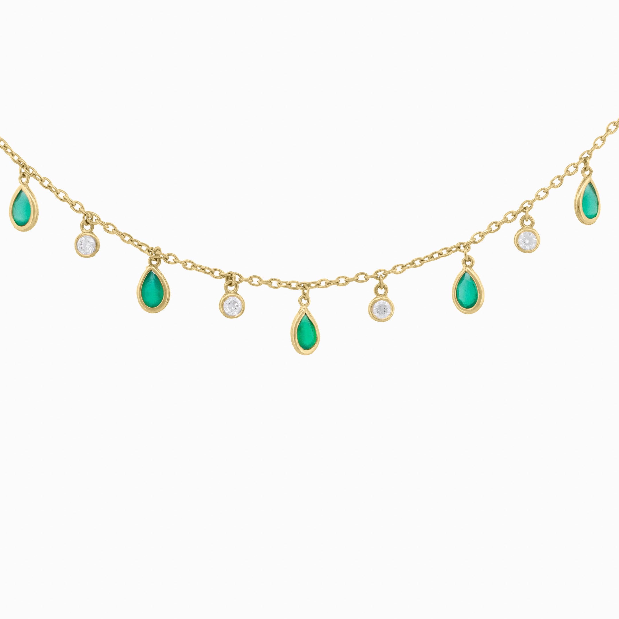 Green Onyx and Diamond Drop Necklace
