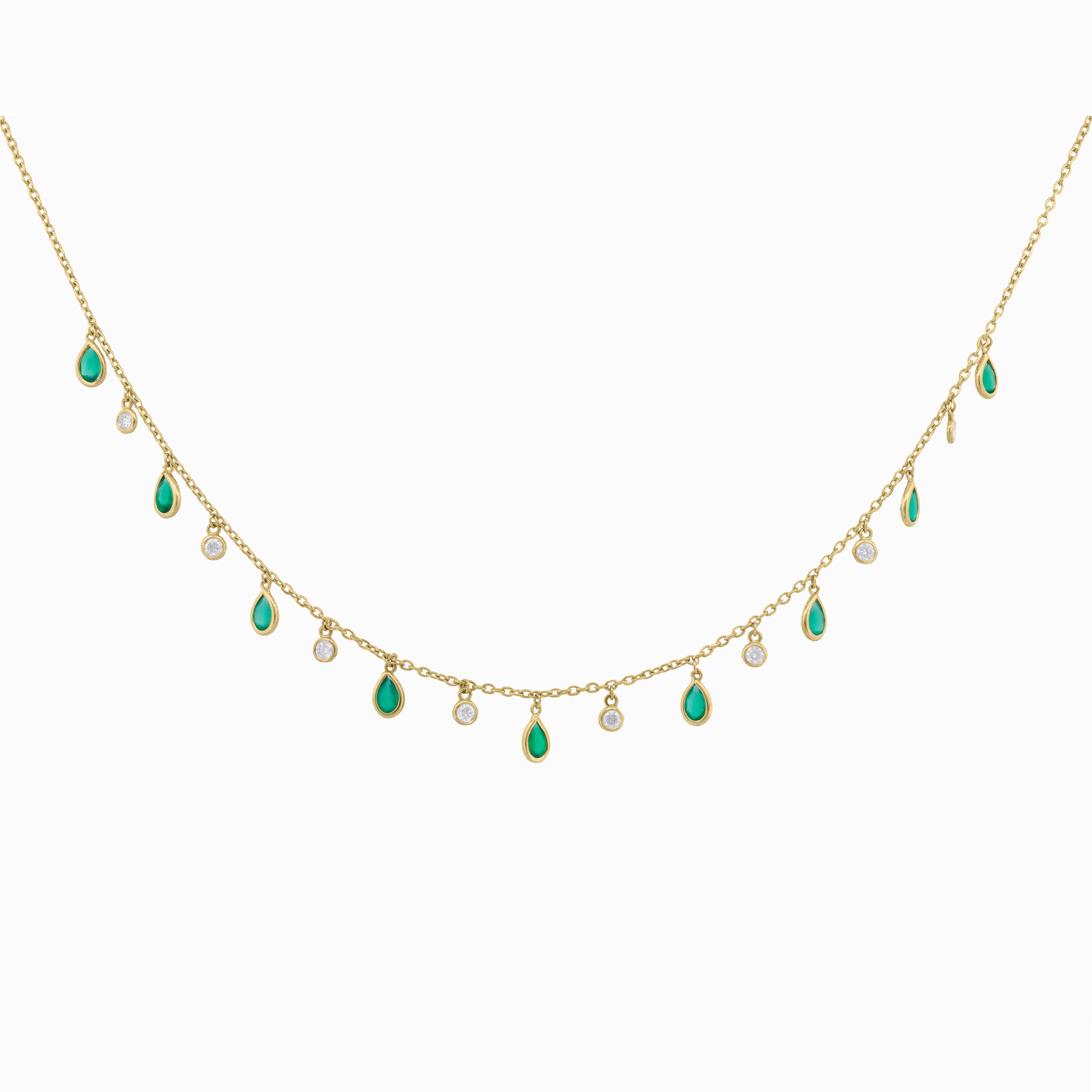 Green Onyx and Diamond Drop Necklace