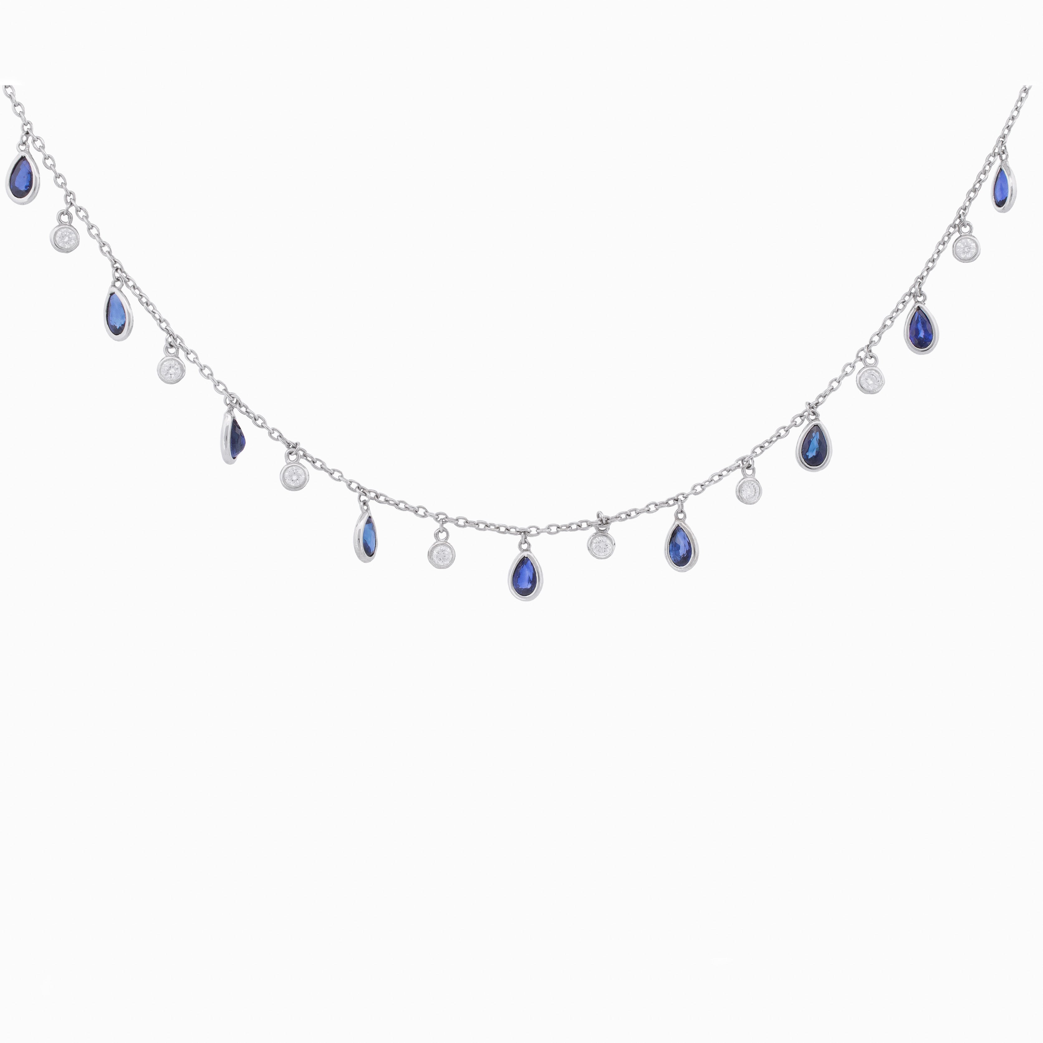 Blue Sapphire and Diamond Drop Necklace