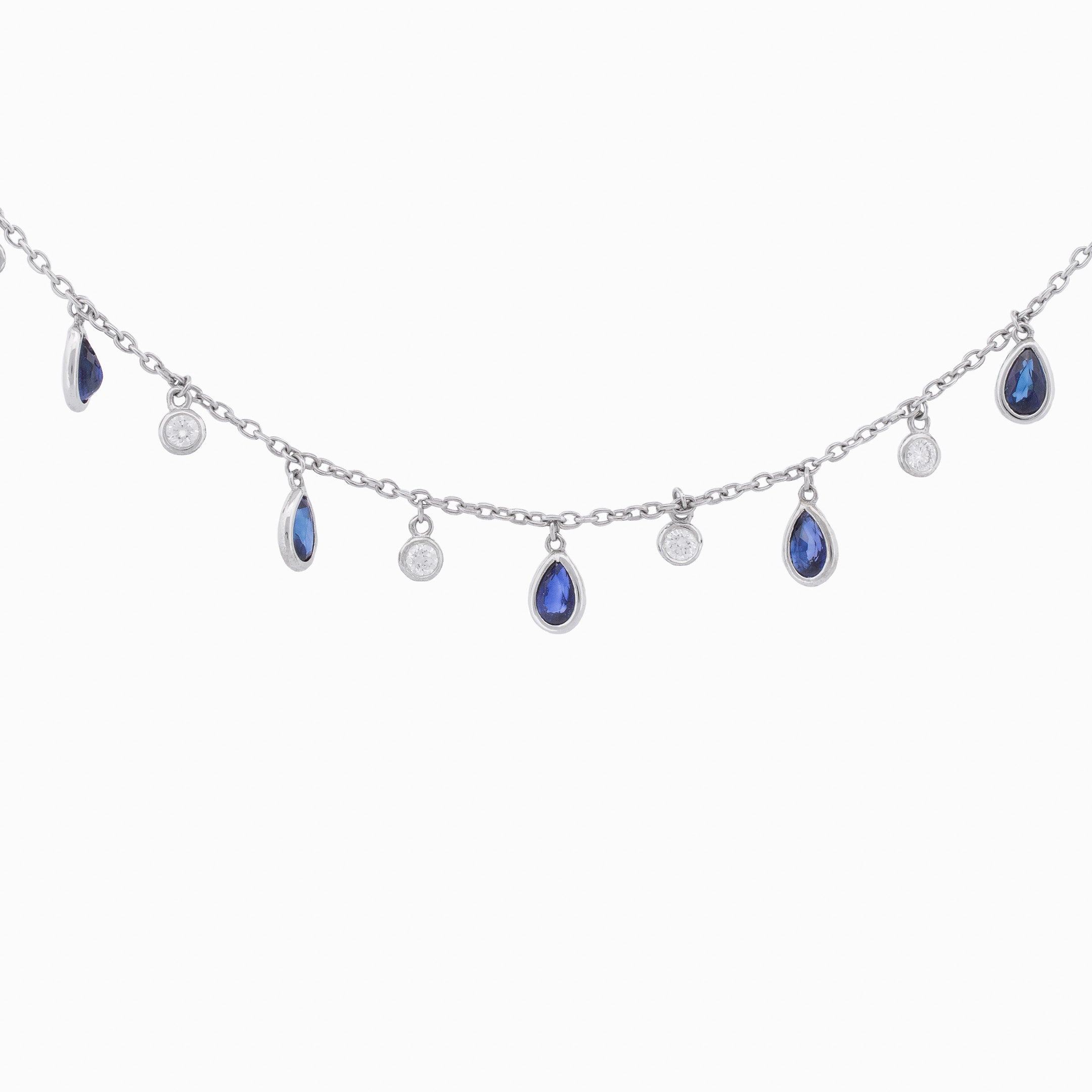 Blue Sapphire and Diamond Drop Necklace