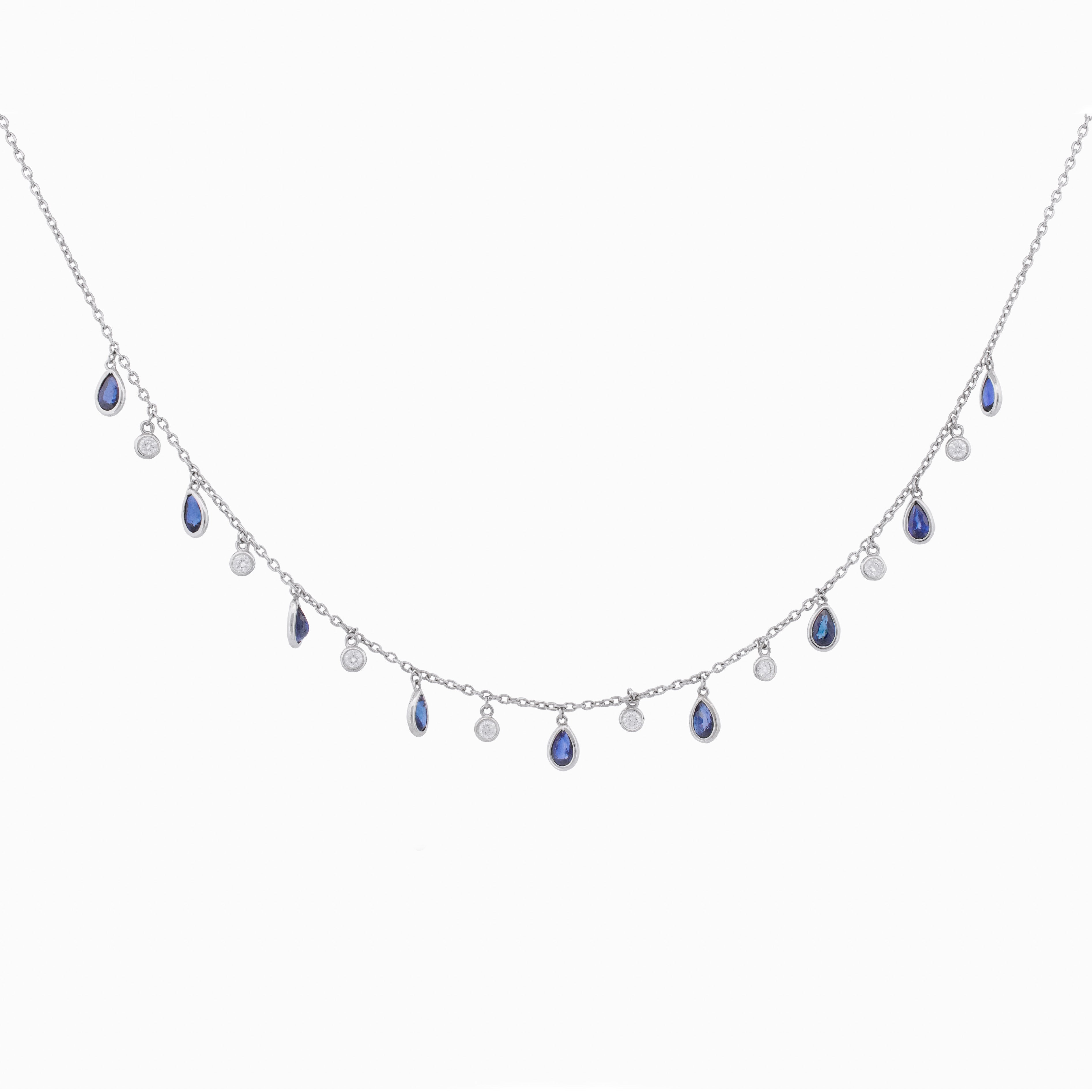 Blue Sapphire and Diamond Drop Necklace