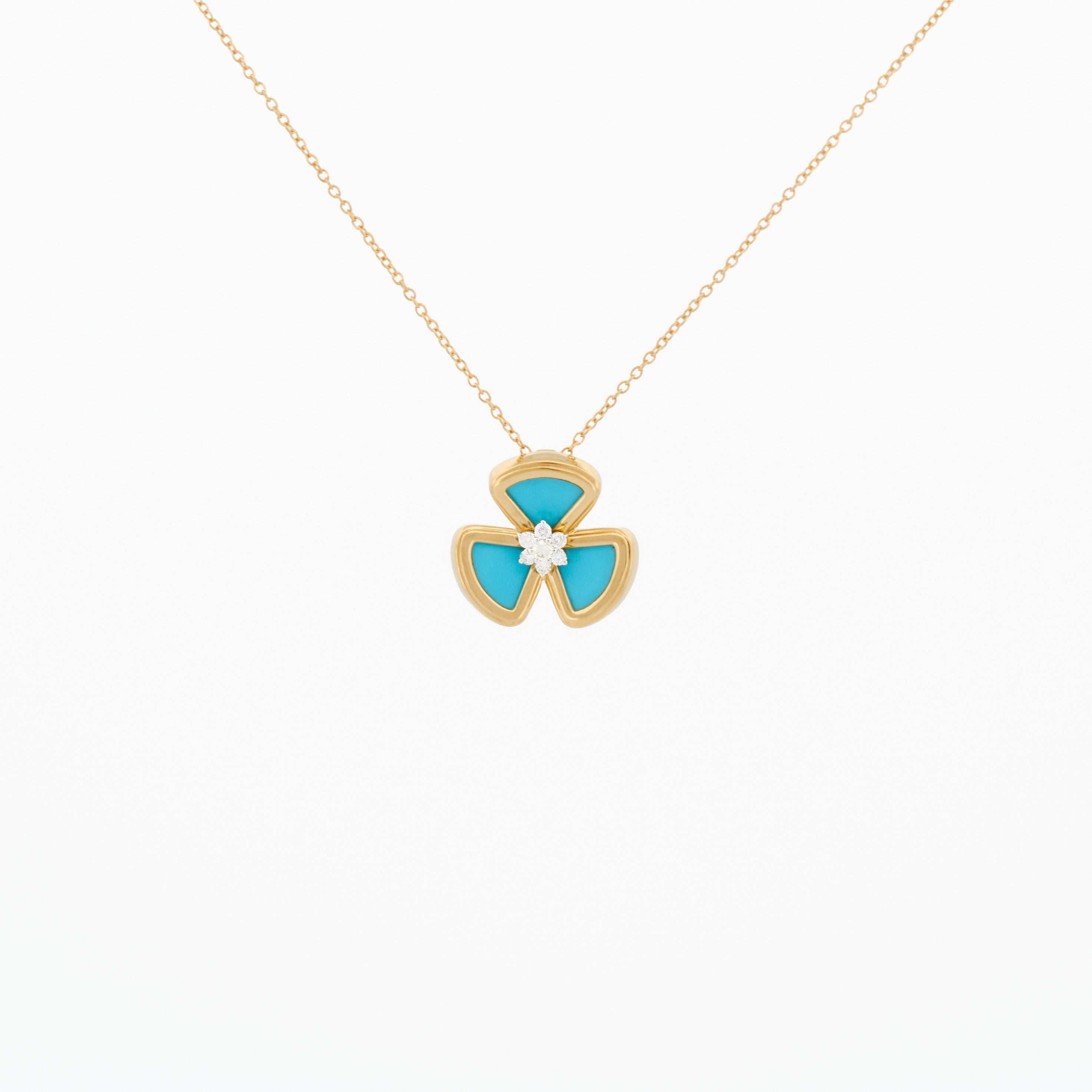 Pendant with Turquoise Flower and Diamond Center