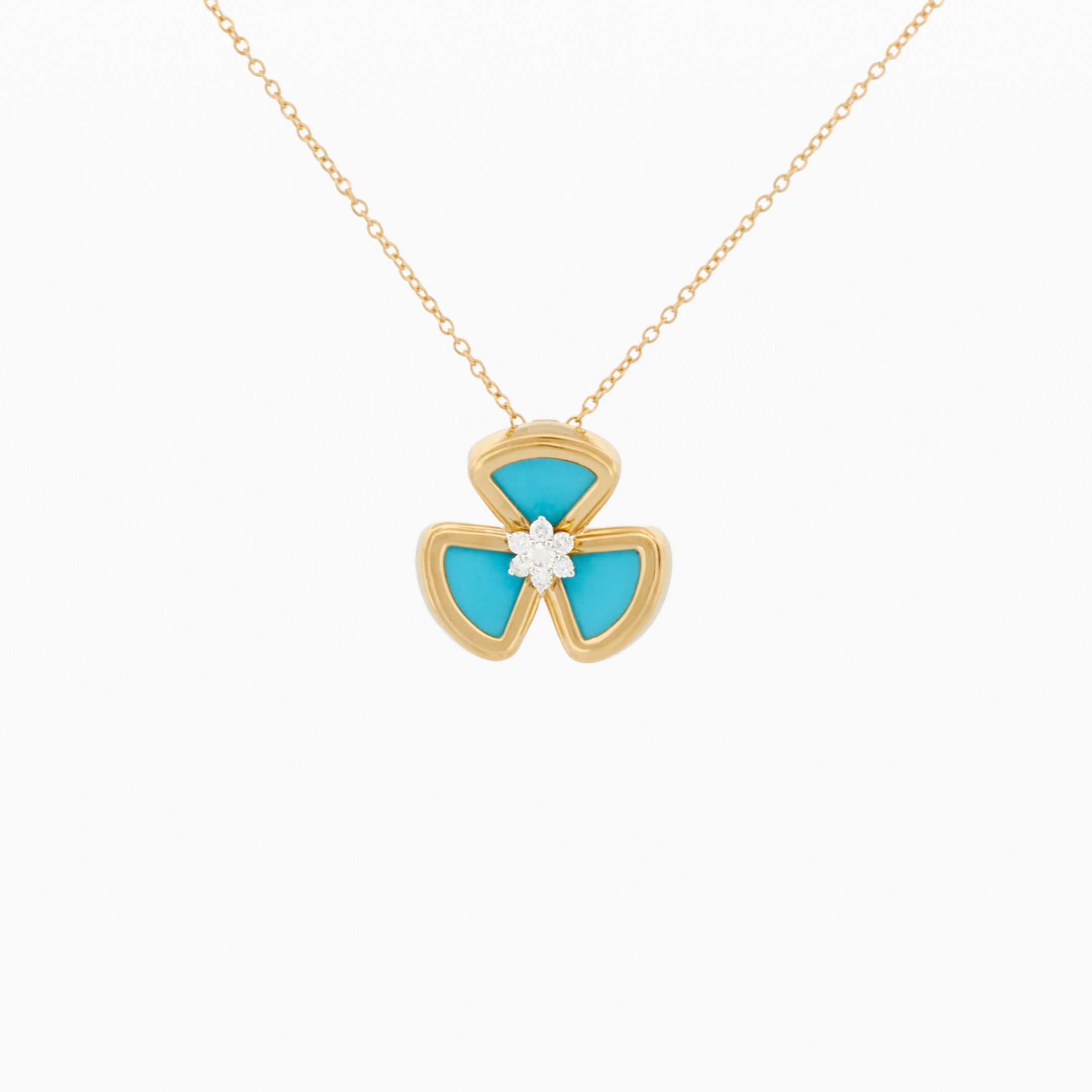 Pendant with Turquoise Flower and Diamond Center