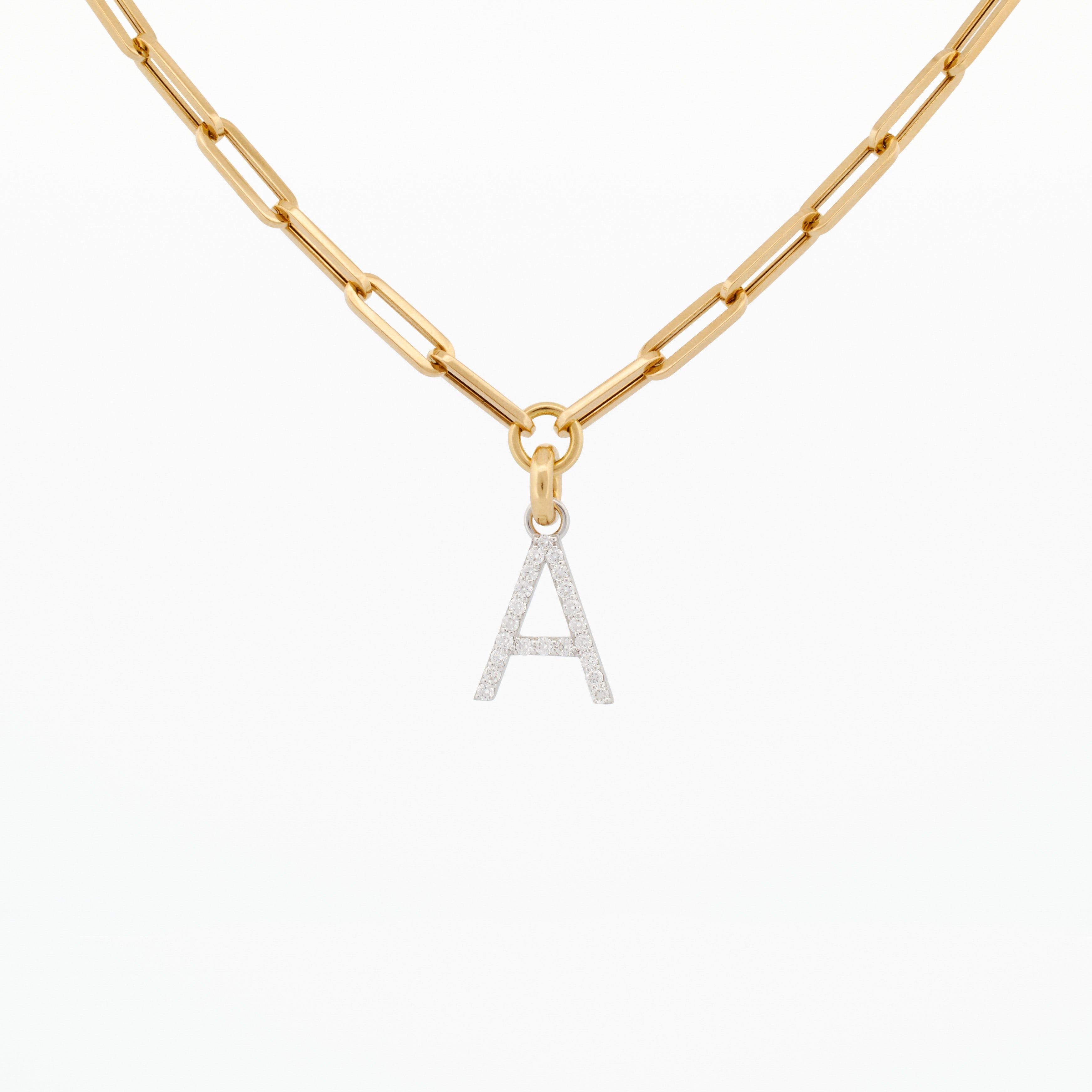 Link Chain Necklace with "A" Diamond Pendant