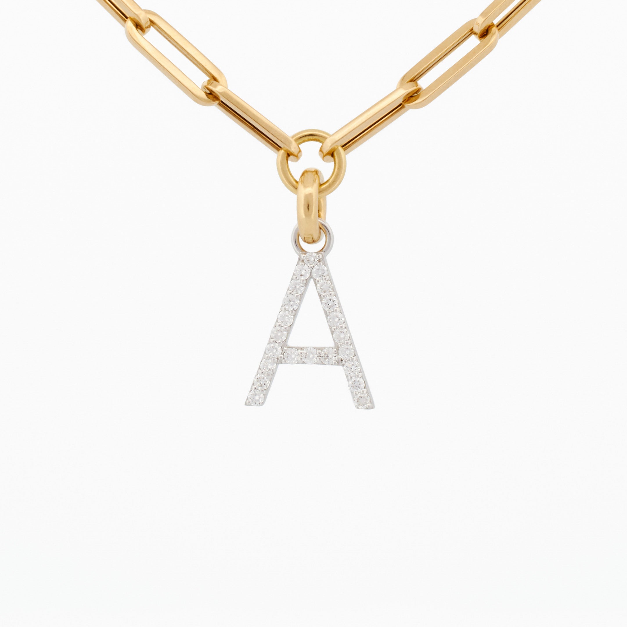 Link Chain Necklace with "A" Diamond Pendant