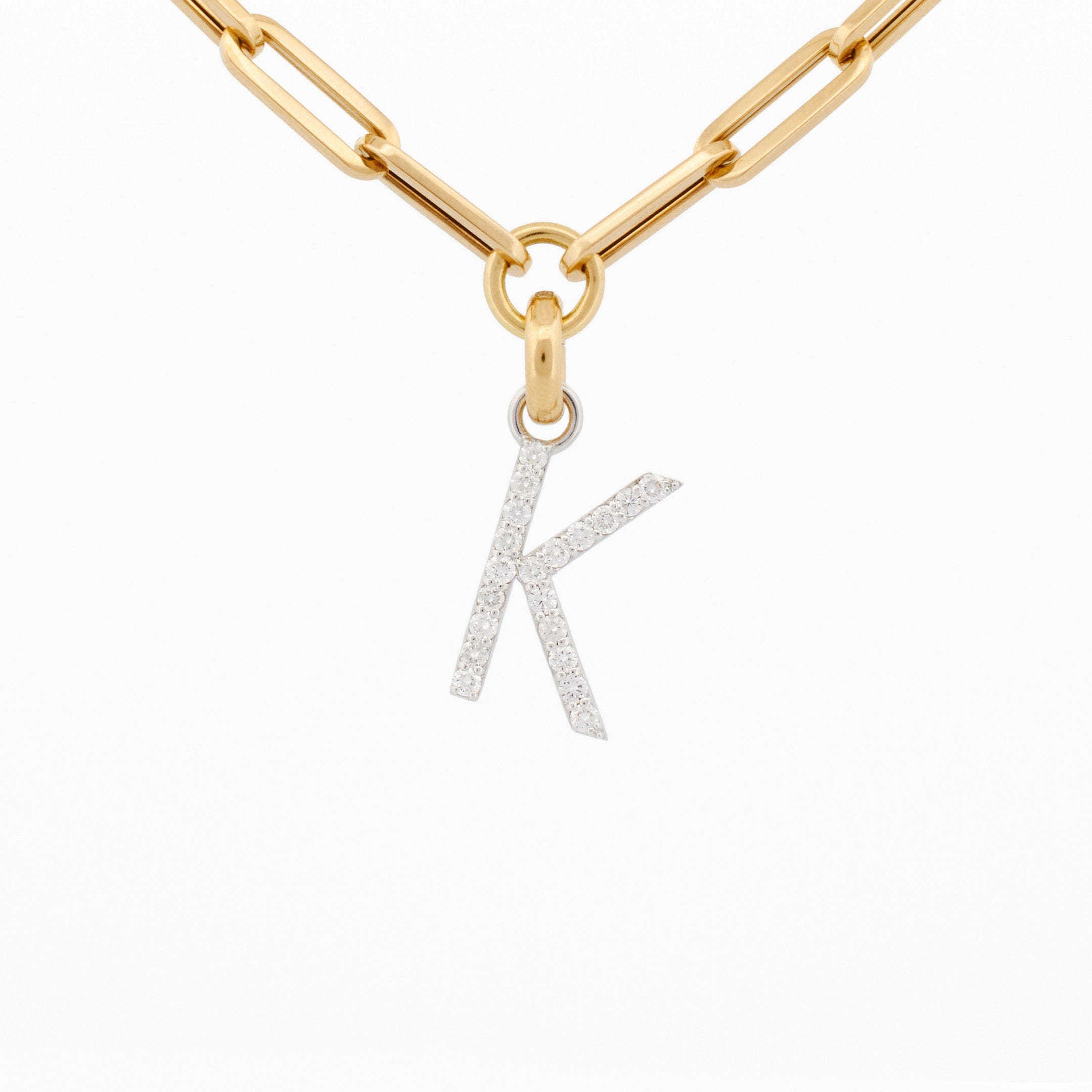 Link Chain Necklace with "K" Diamond Pendant