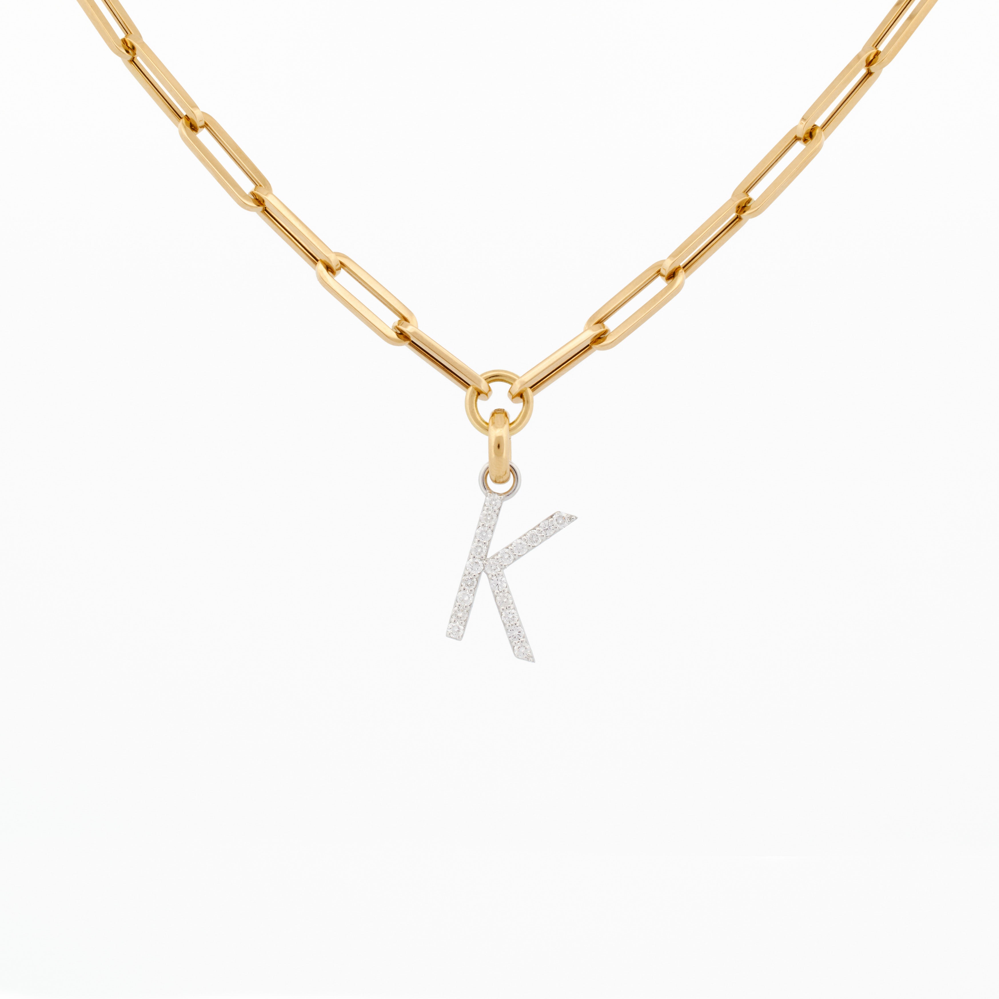 Link Chain Necklace with "K" Diamond Pendant
