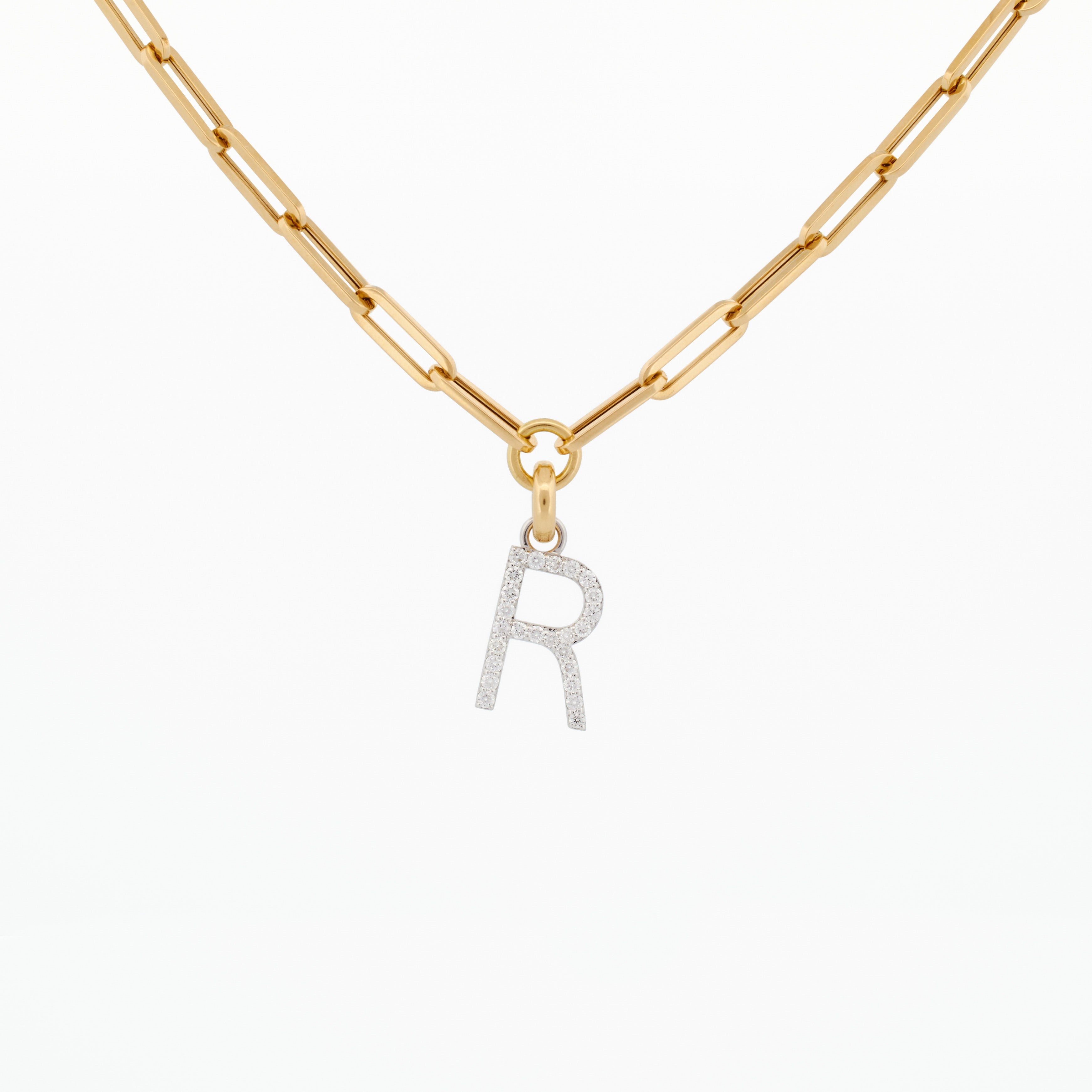 Link Chain Necklace with "R" Diamond Pendant