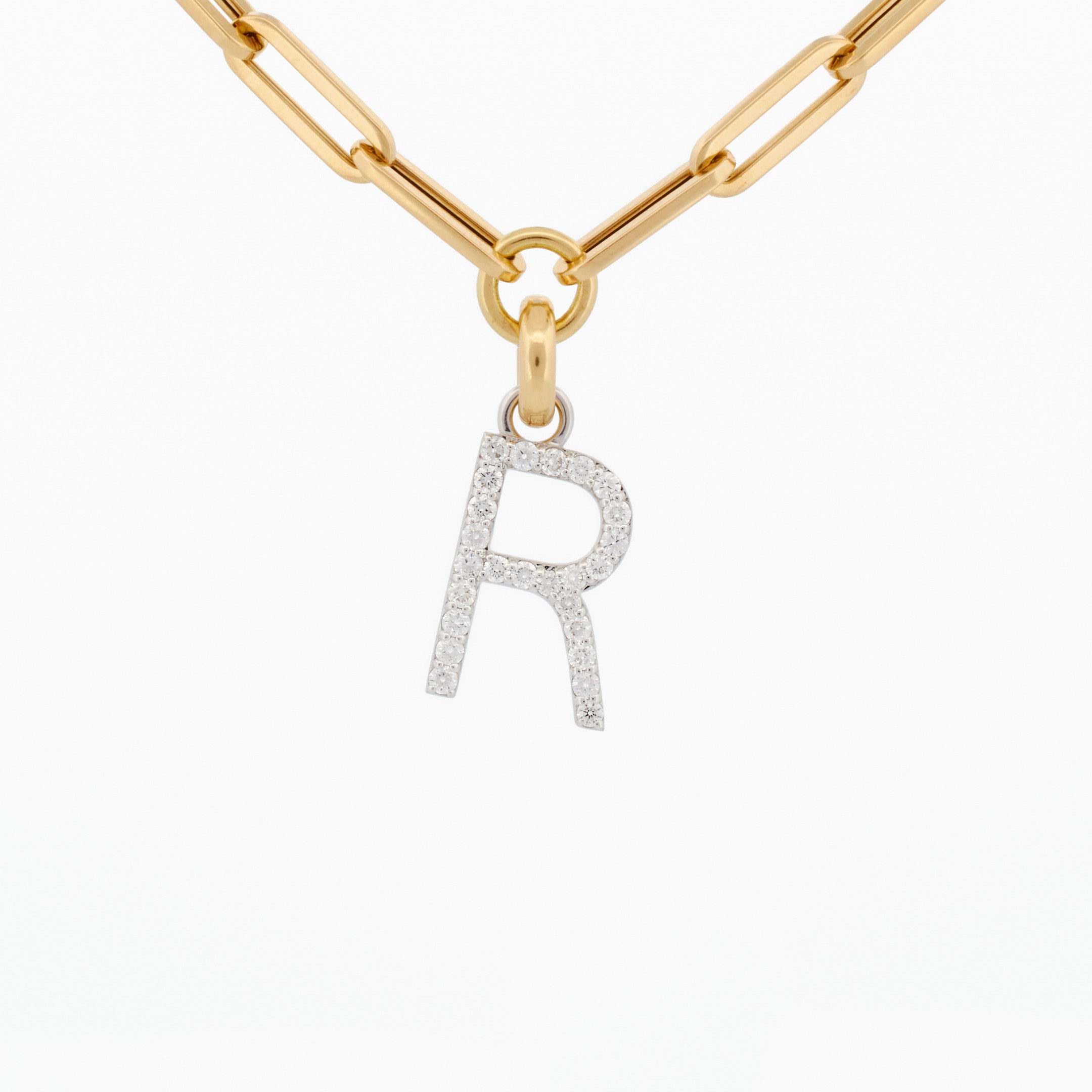 Link Chain Necklace with "R" Diamond Pendant