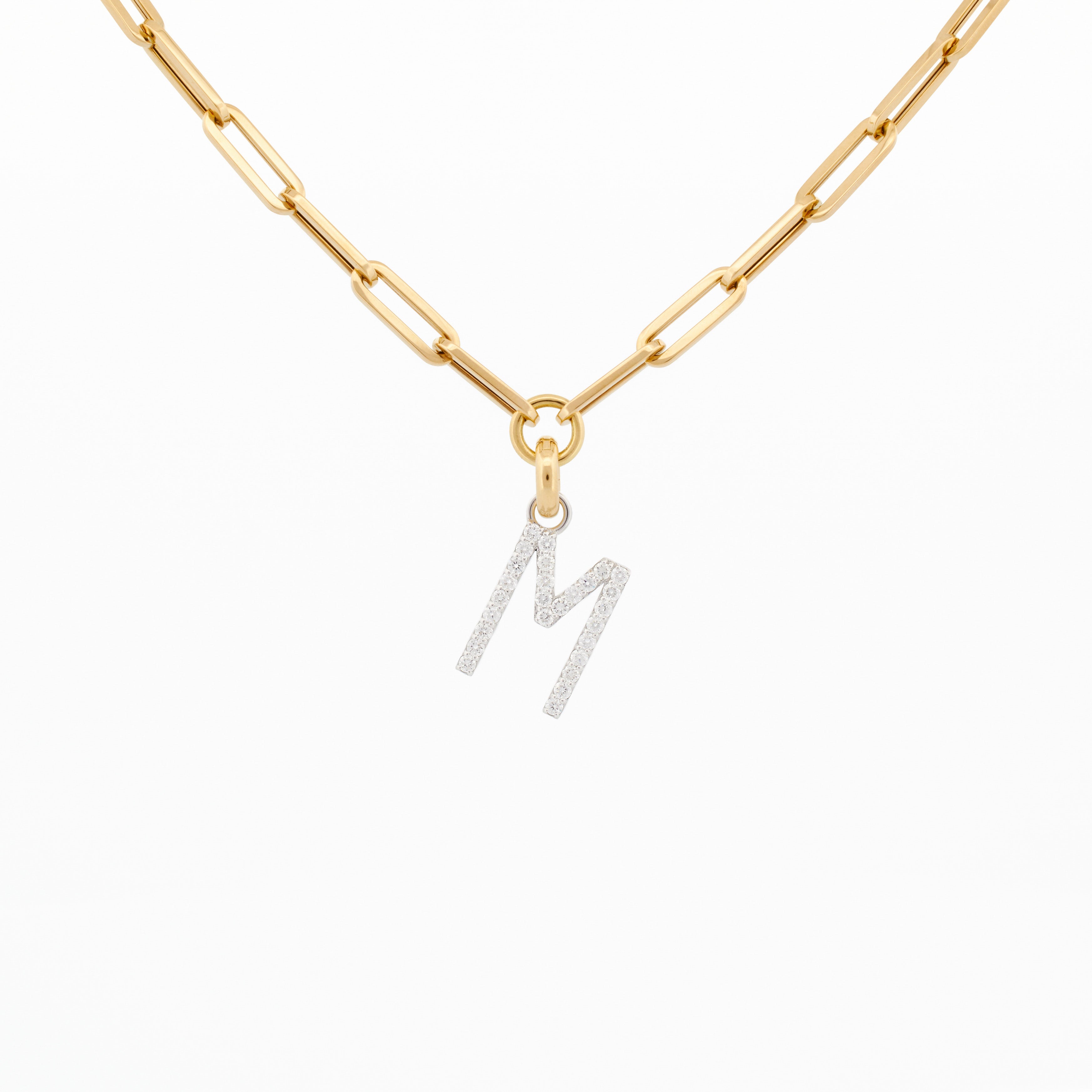 Link Chain Necklace with "M" Diamond Pendant