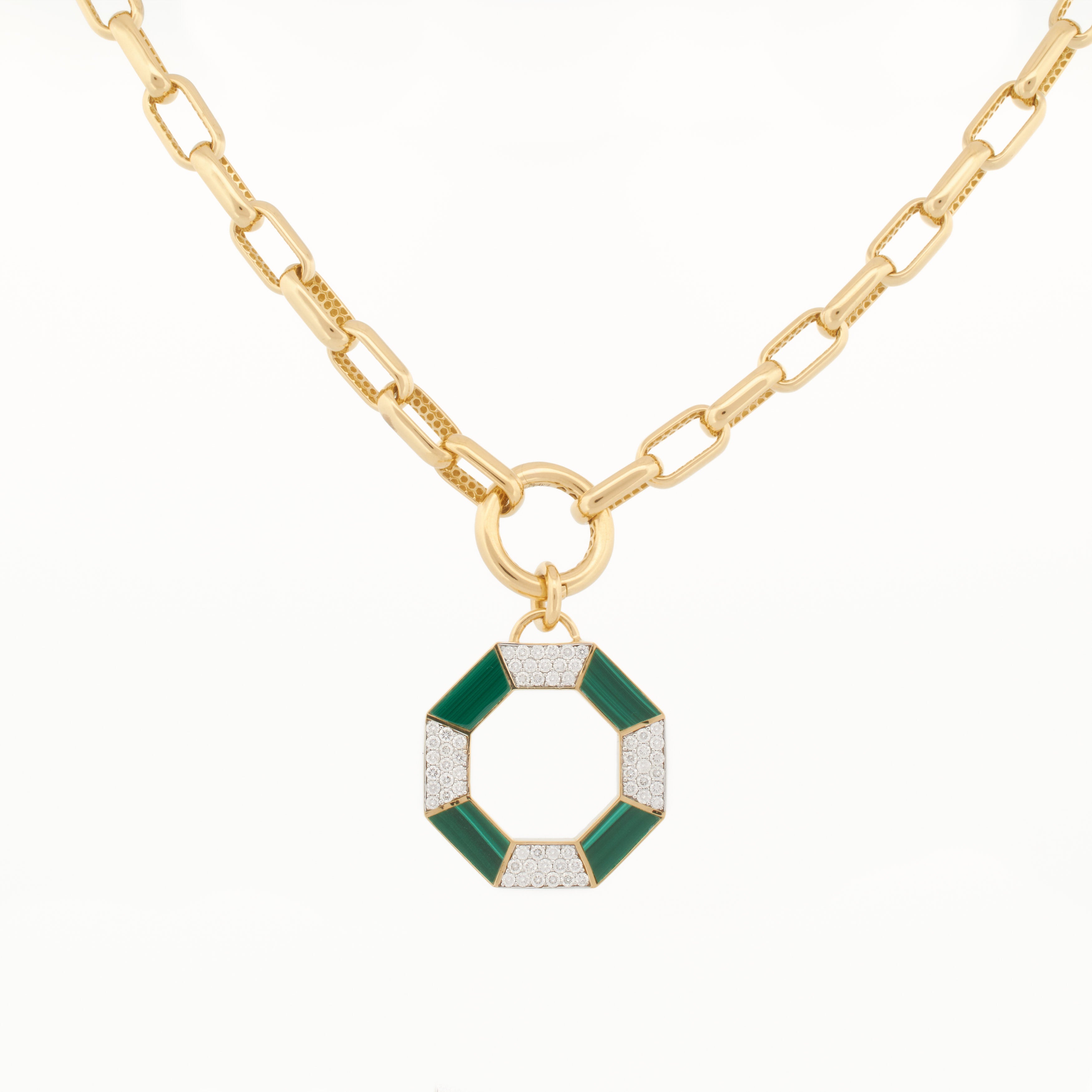 Malachite & Diamond Octagon Pendant with Bold Chain