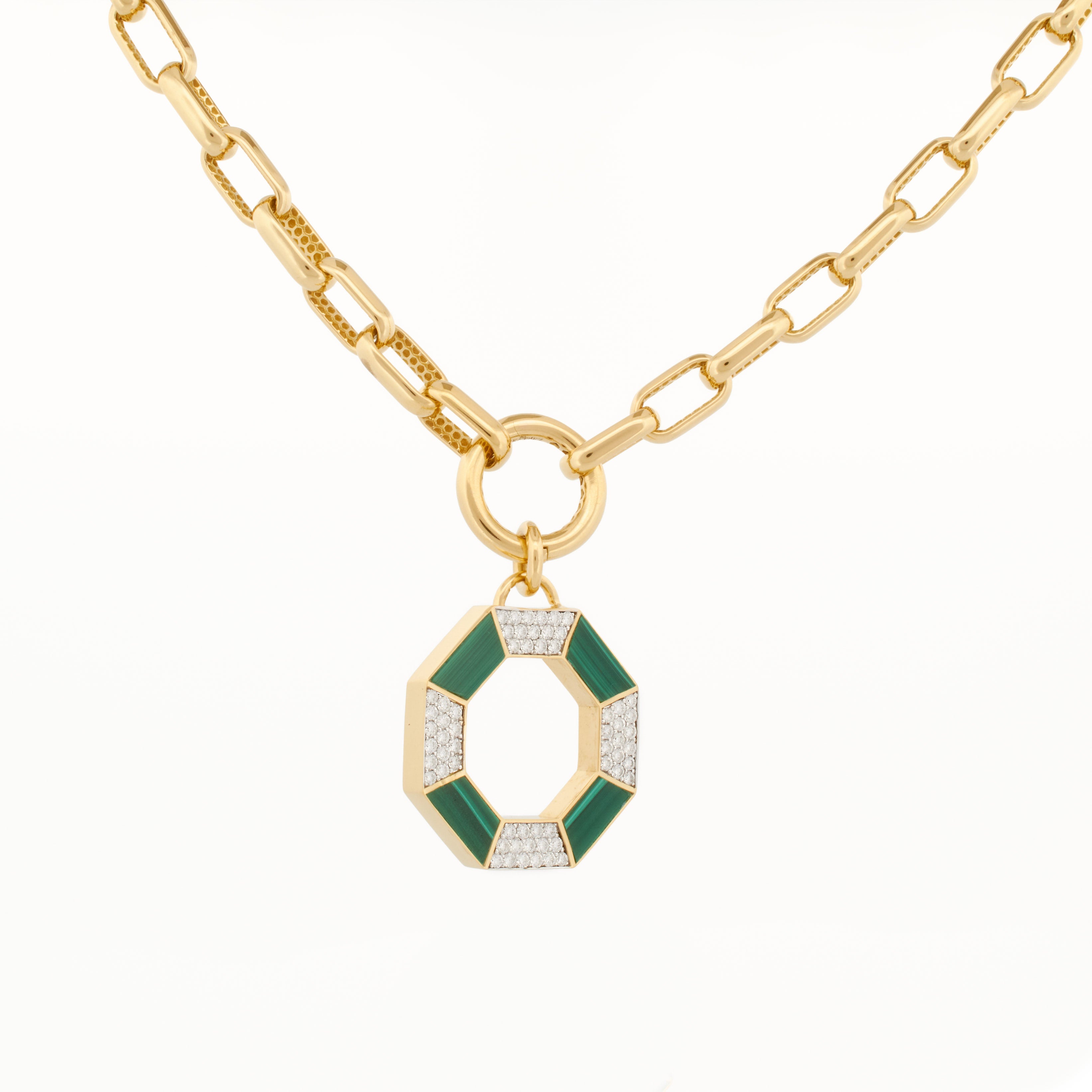 Malachite & Diamond Octagon Pendant with Bold Chain