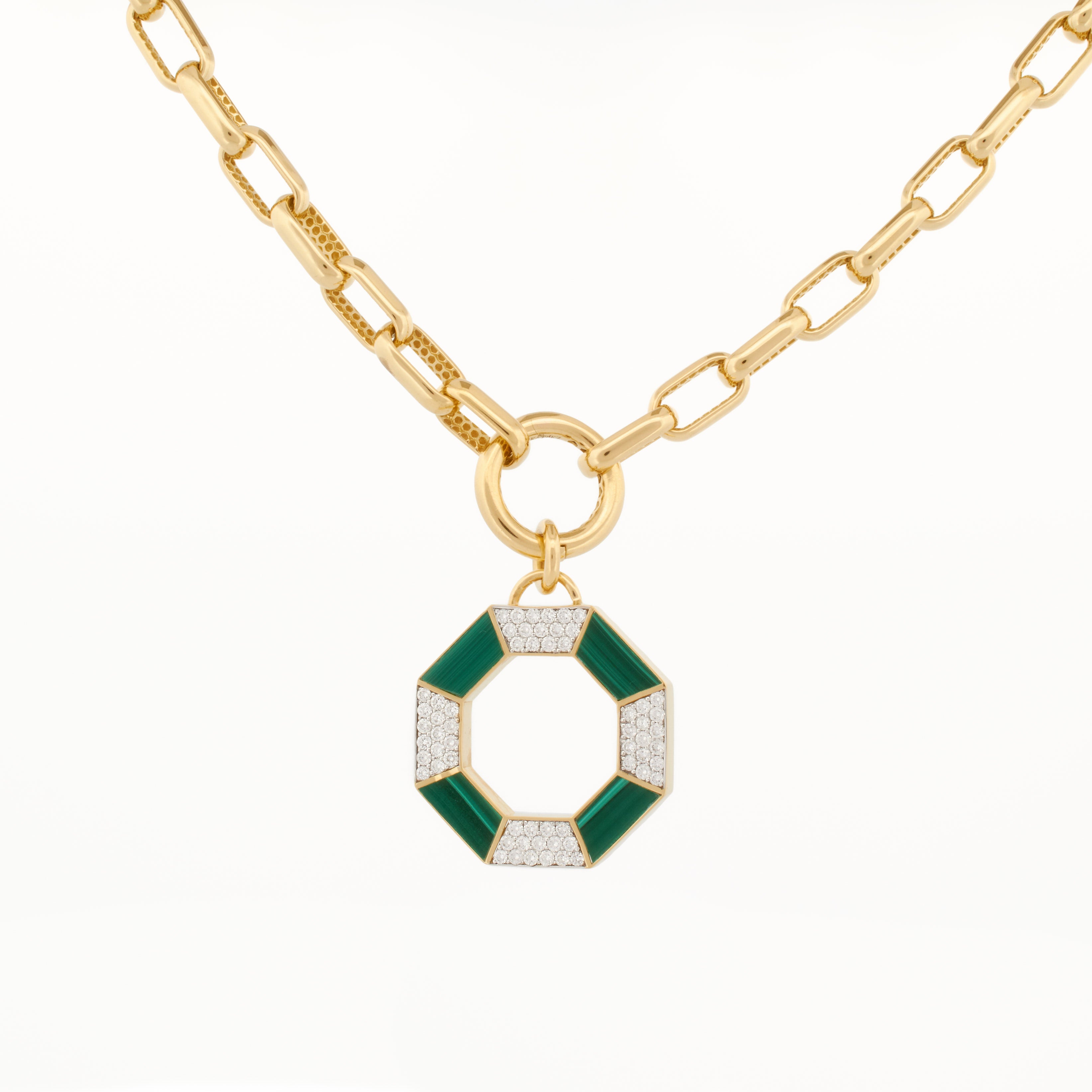 Malachite & Diamond Octagon Pendant with Bold Chain