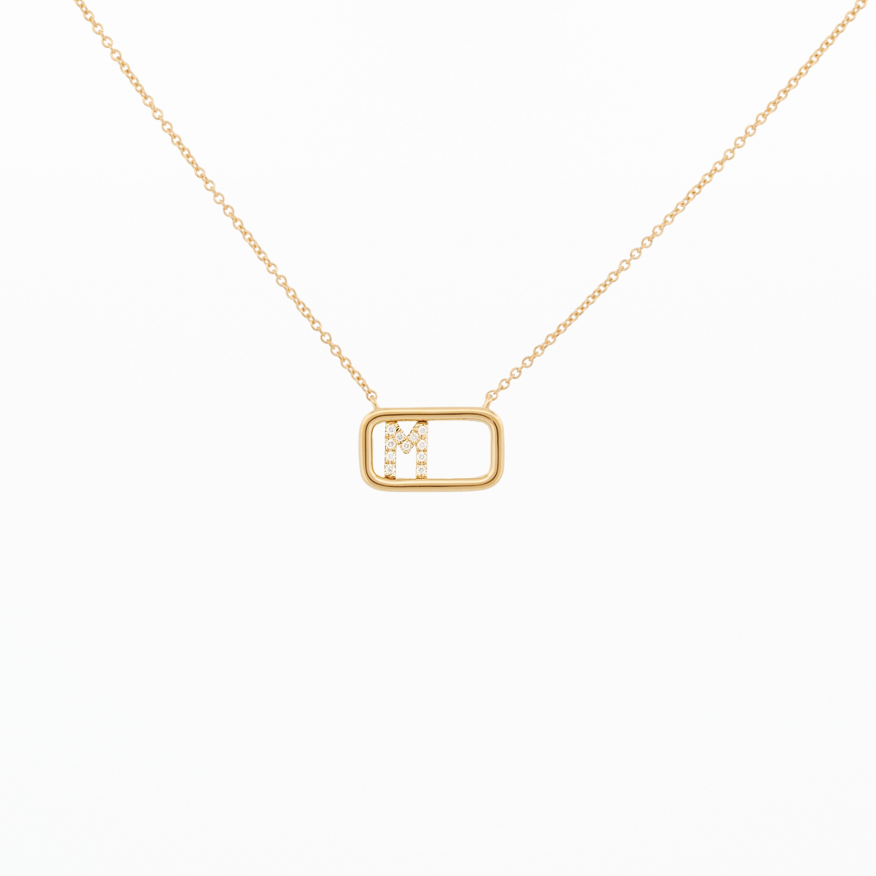 Moving Diamond Initial Necklace "M"