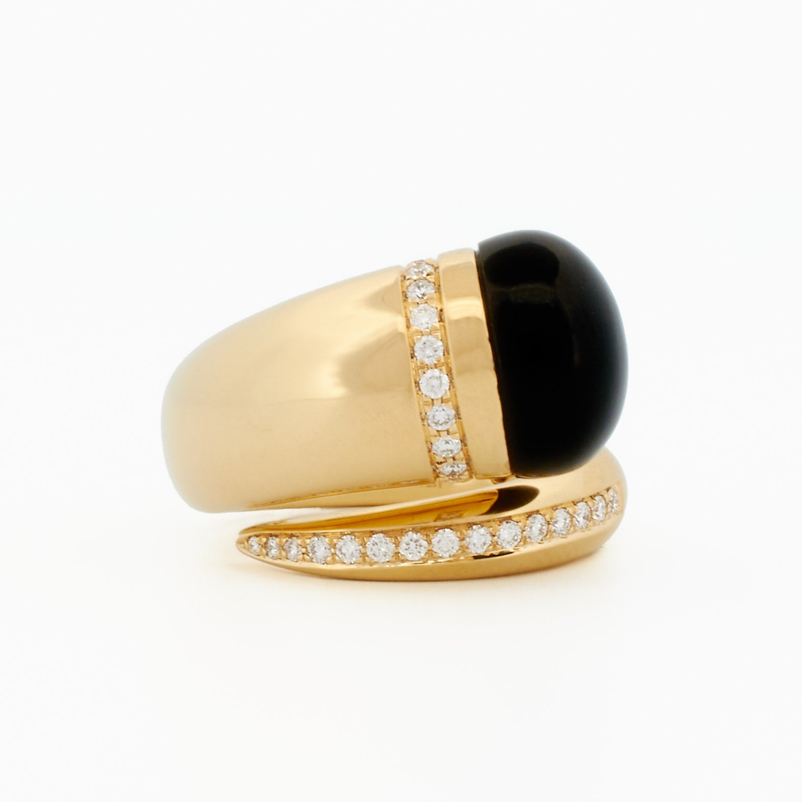 Swirl Ring with Onyx Cabochon and Diamond Accents