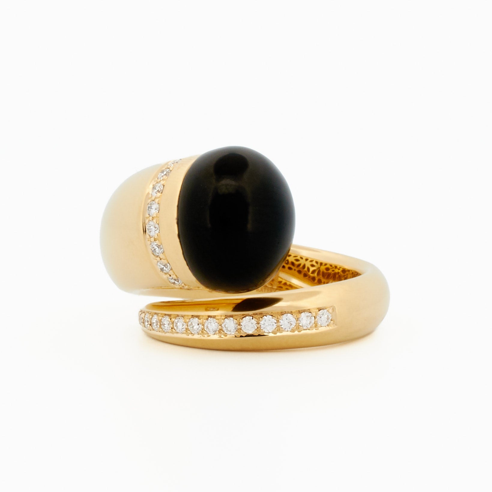 Swirl Ring with Onyx Cabochon and Diamond Accents