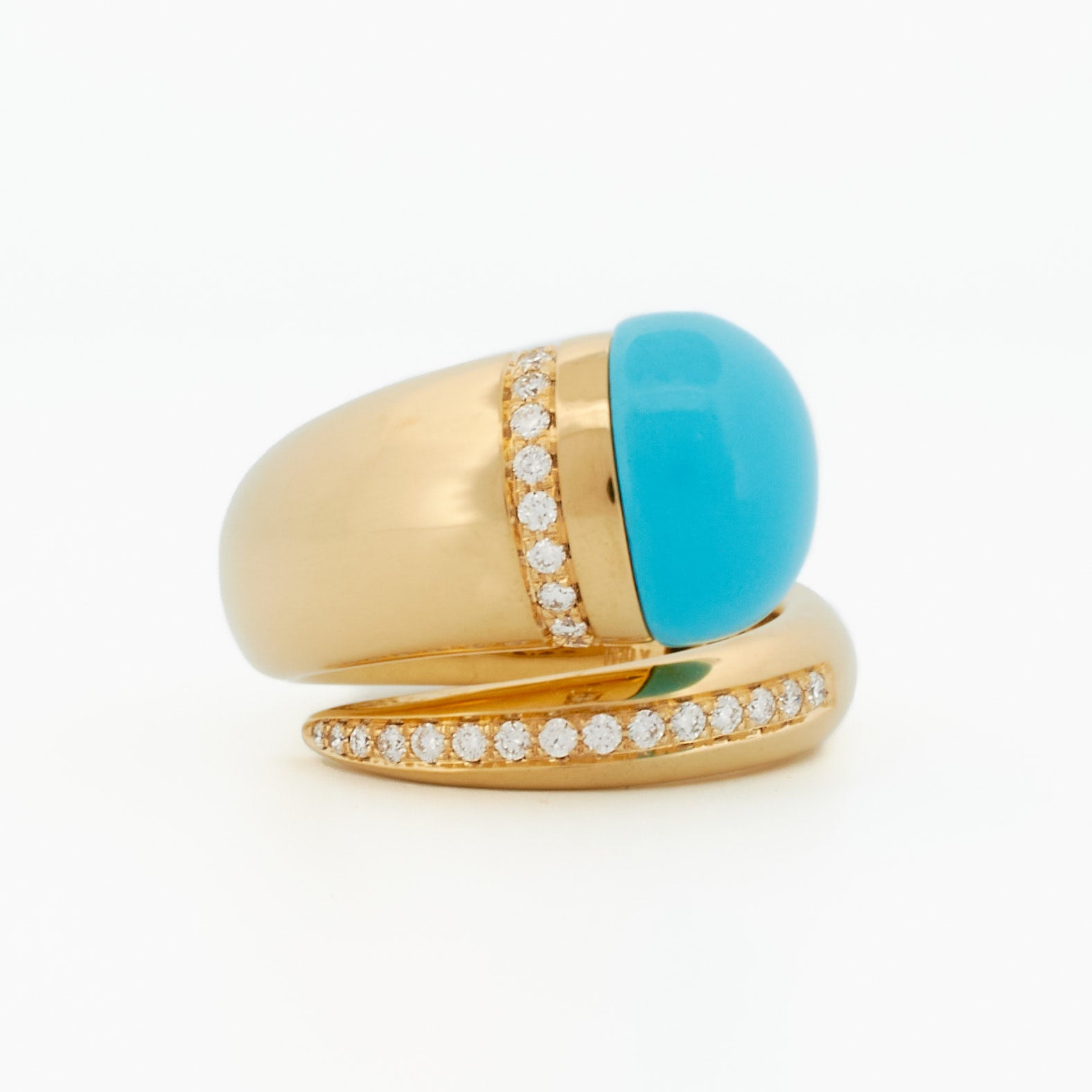 Swirl Ring with Turquoise Cabochon and Diamond Accents