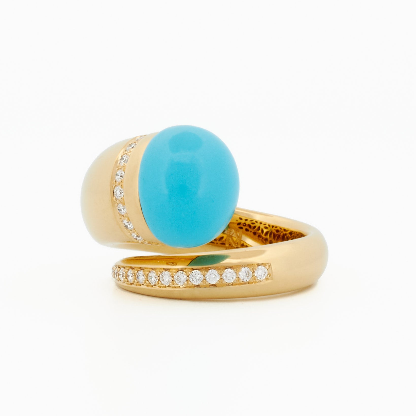 Swirl Ring with Turquoise Cabochon and Diamond Accents