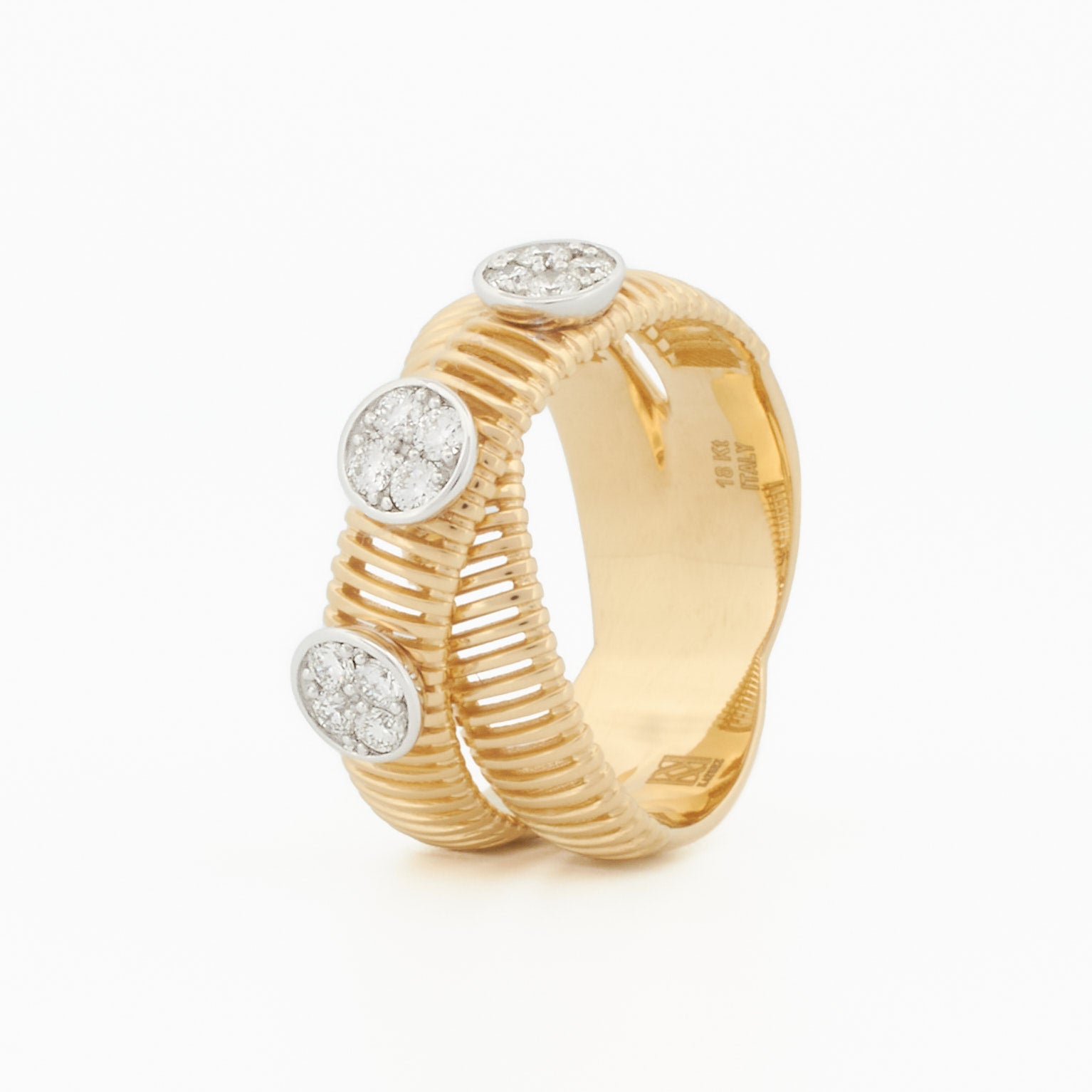 Stunning Crossover Ring with Diamond Cluster Accents