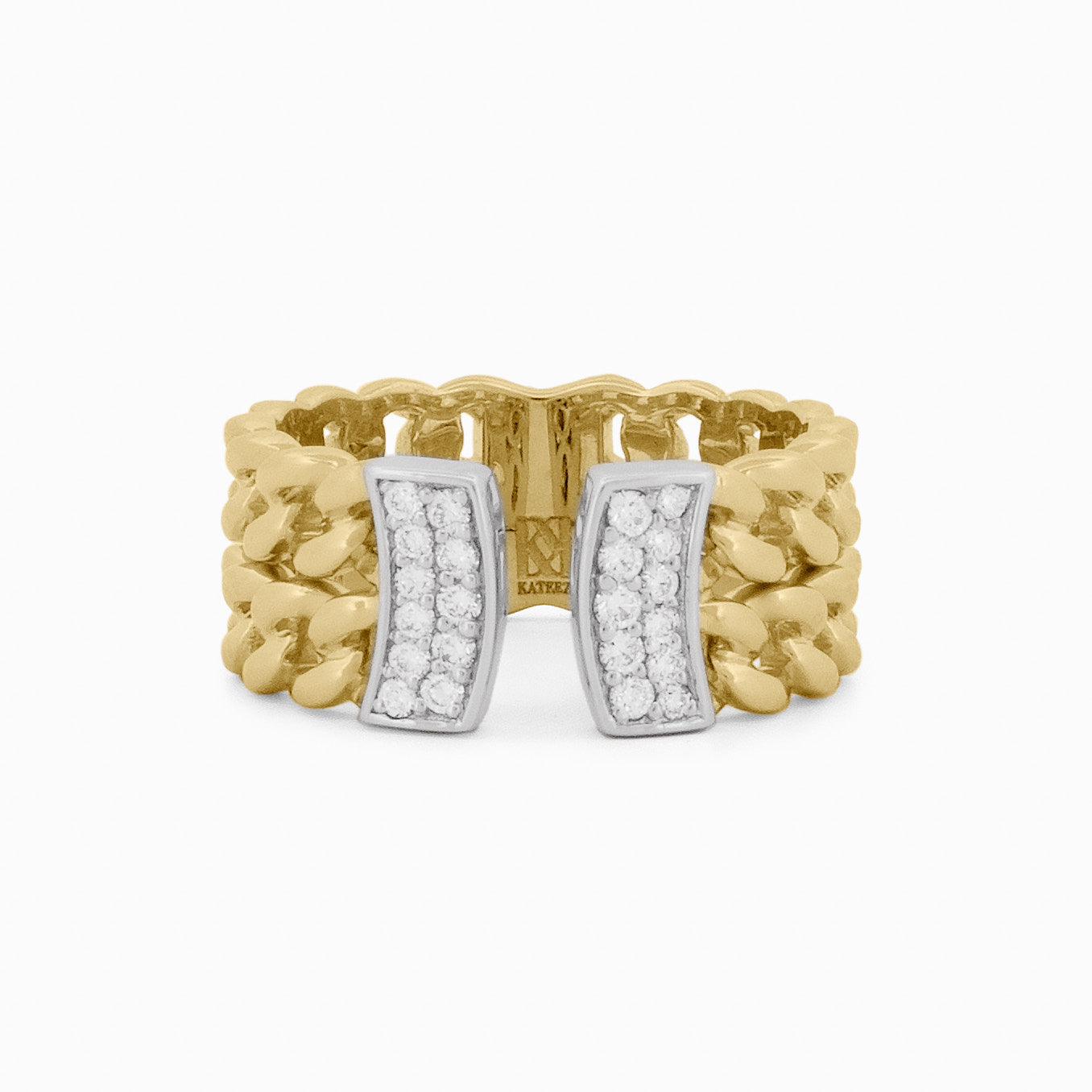 Two Row Chain Ring with Half Moon Pavé Diamond Accents