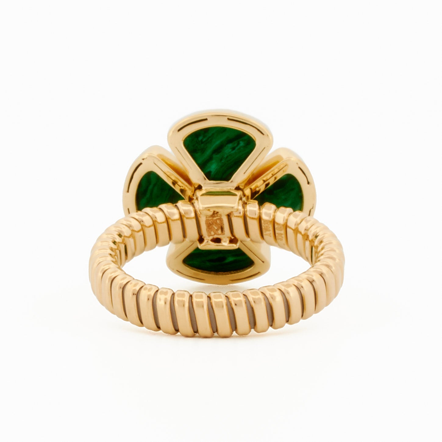 Malachite Clover Ring with Diamond Center
