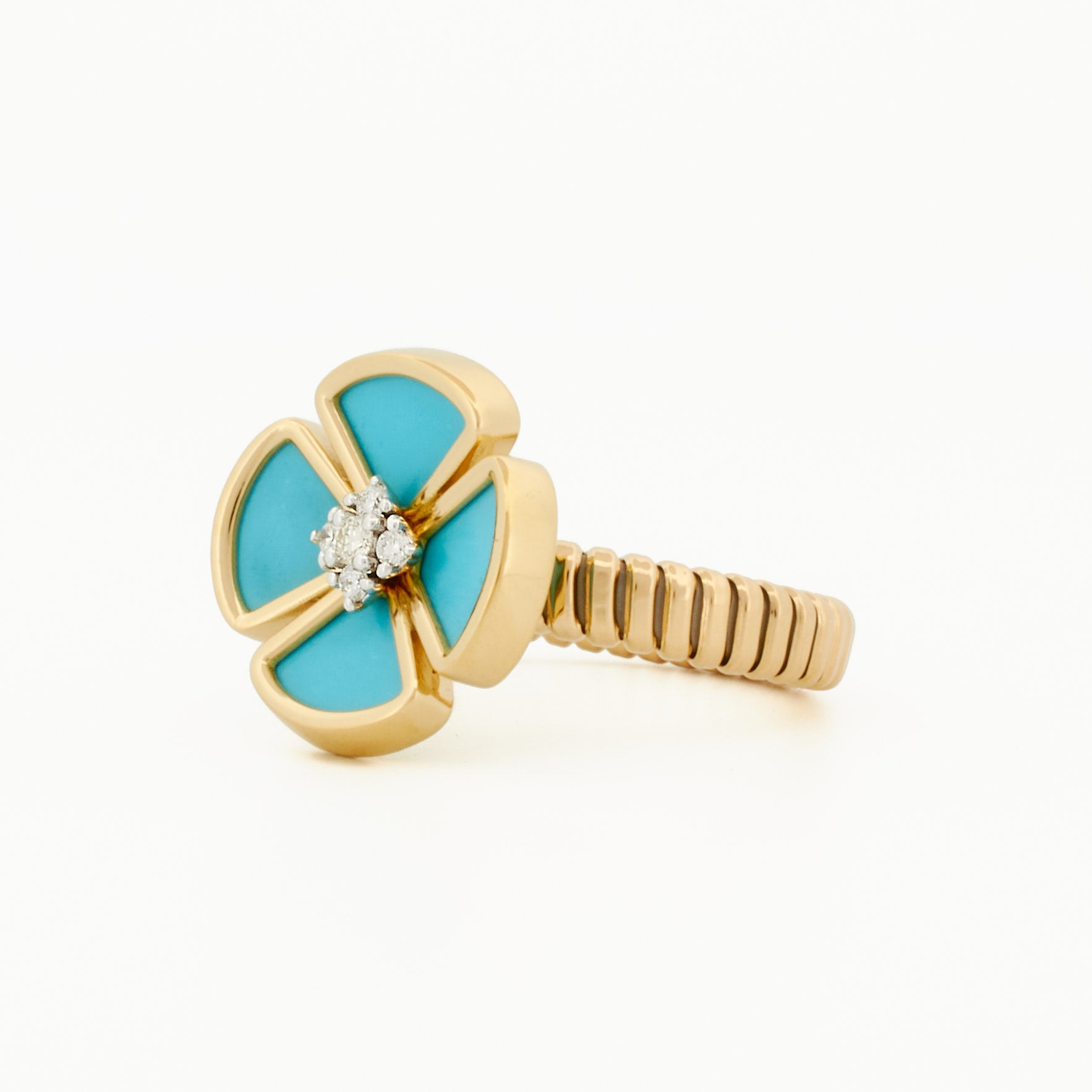 Turquoise Clover Ring with Diamond Center