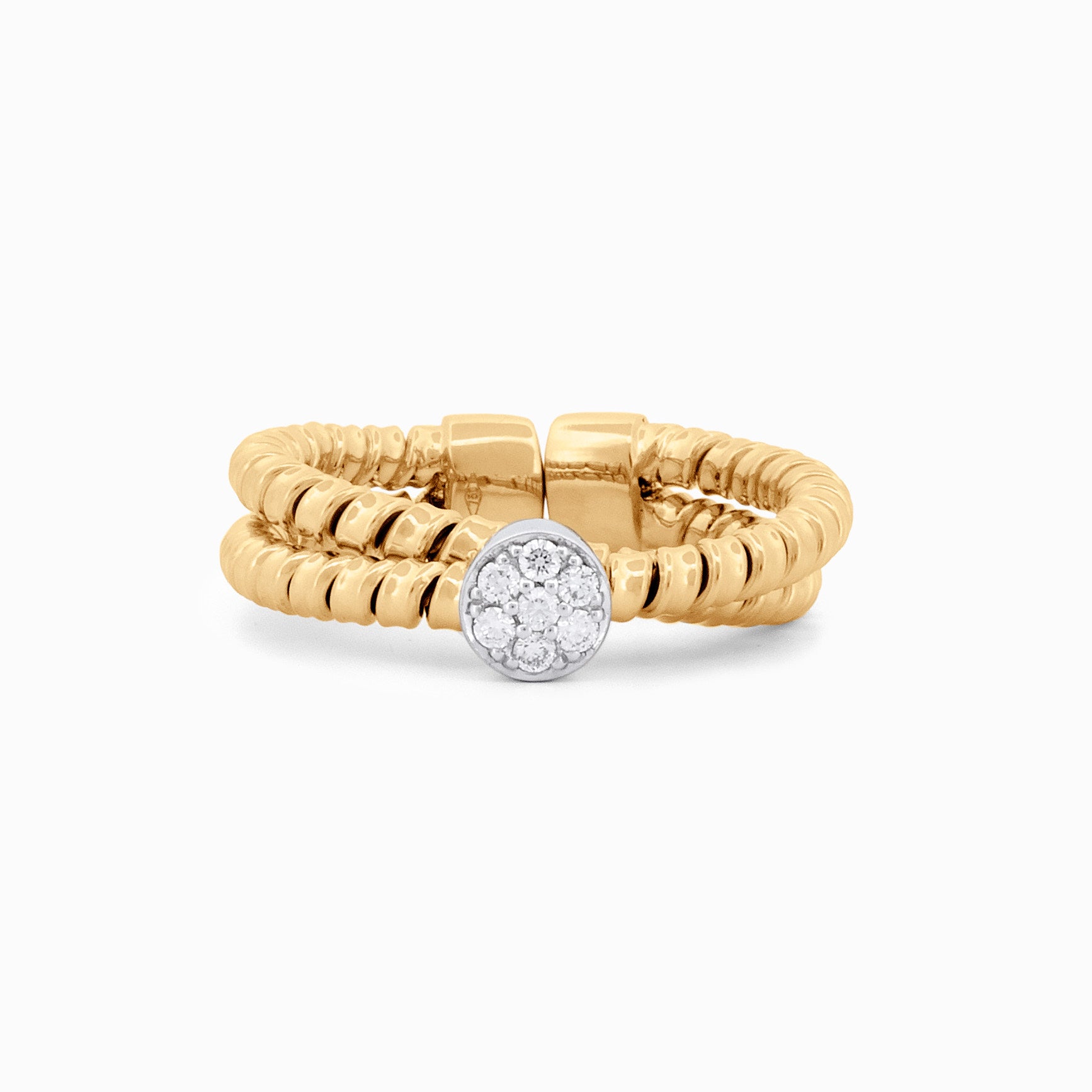 Gold Coil Crossover Ring with Pavé Diamond Center