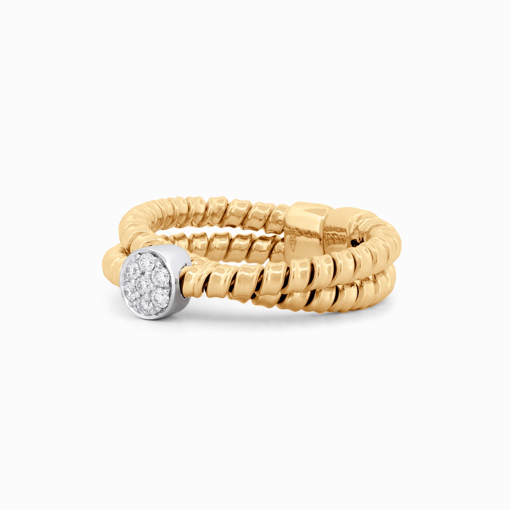 Gold Coil Crossover Ring with Pavé Diamond Center