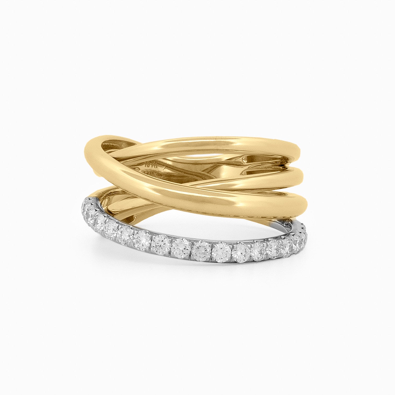 Crossover Ring with Pavé Diamond Band