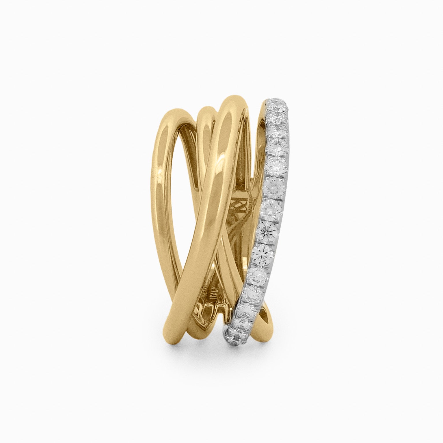 Crossover Ring with Pavé Diamond Band
