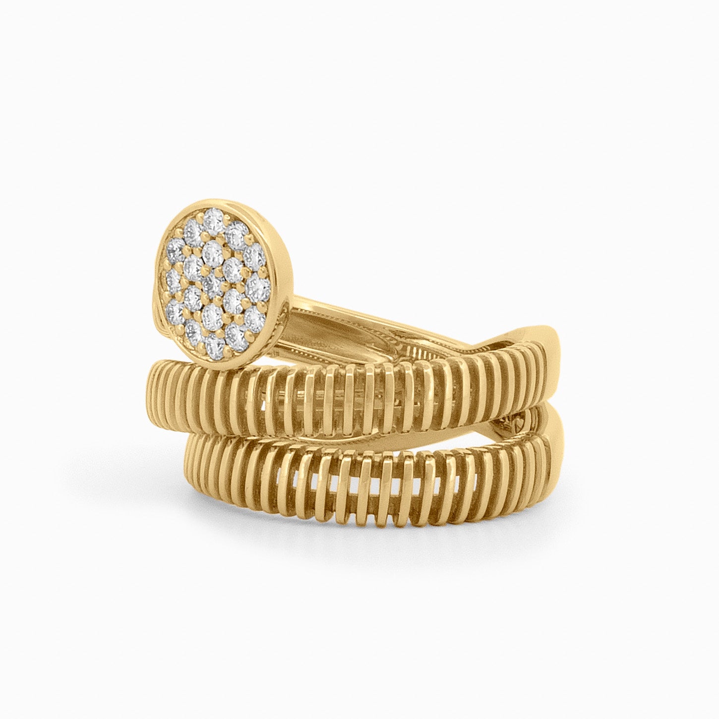 Coil Spiral Ring With a Round Pavé Diamond