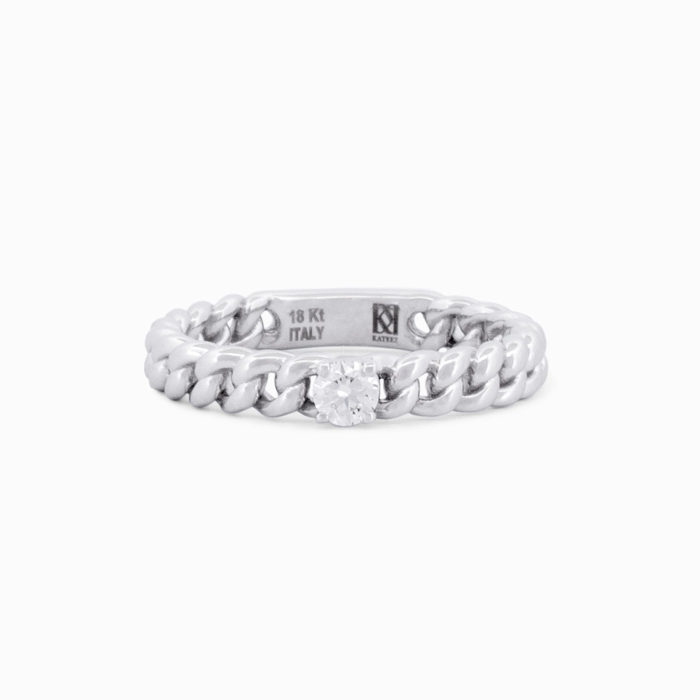Thin Gold Braided ring with Diamond Stud Centerpiece
