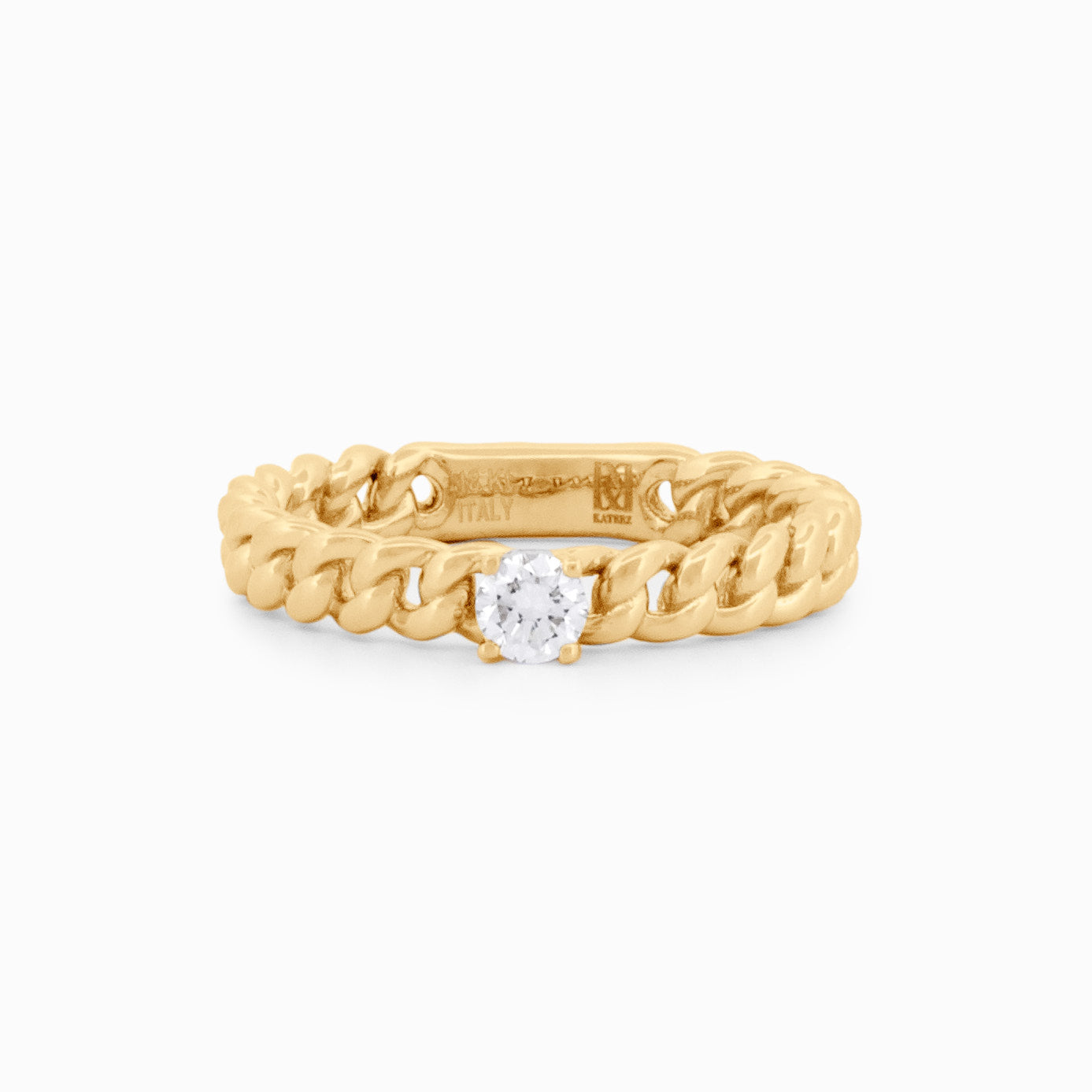 Thin Gold Braided ring with Diamond Stud Centerpiece