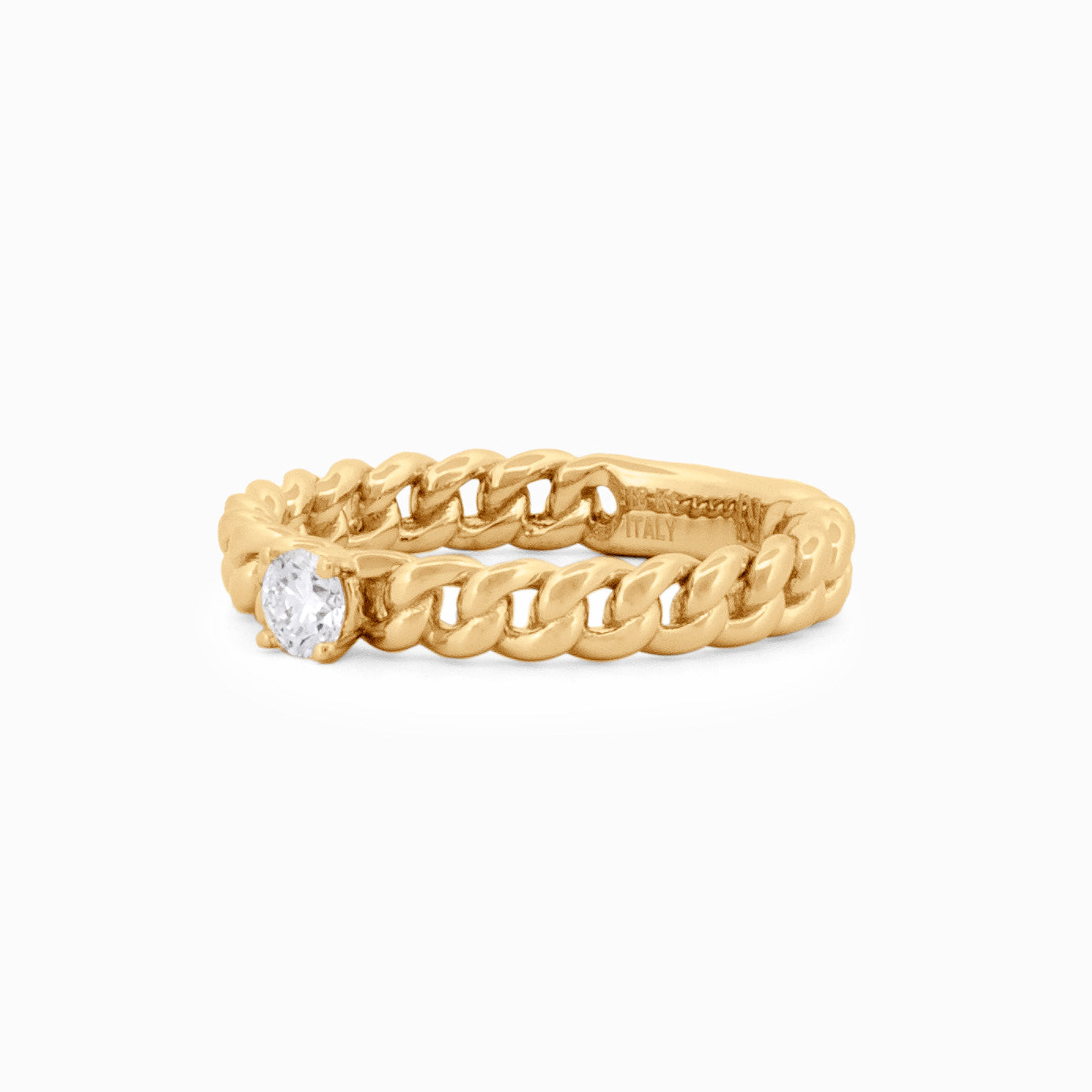 Thin Gold Braided ring with Diamond Stud Centerpiece