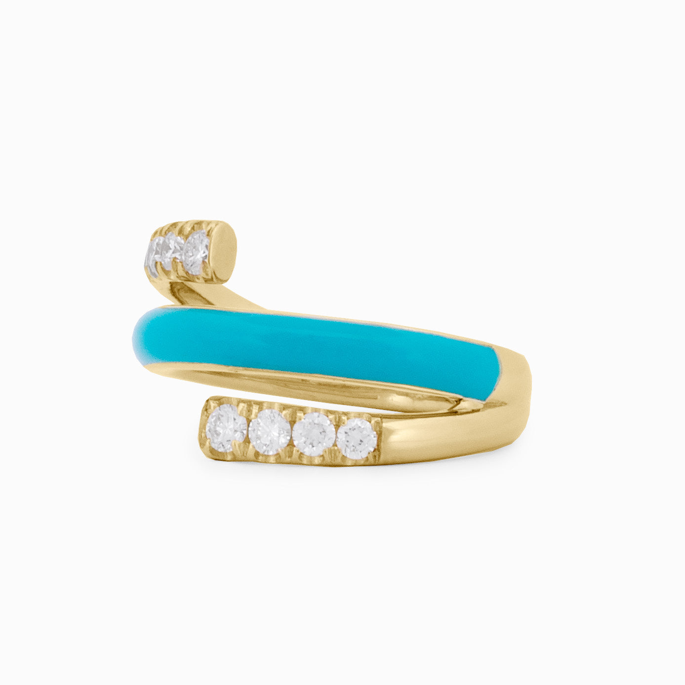 Turquoise Enamel Wrap-Around Ring with Diamonds