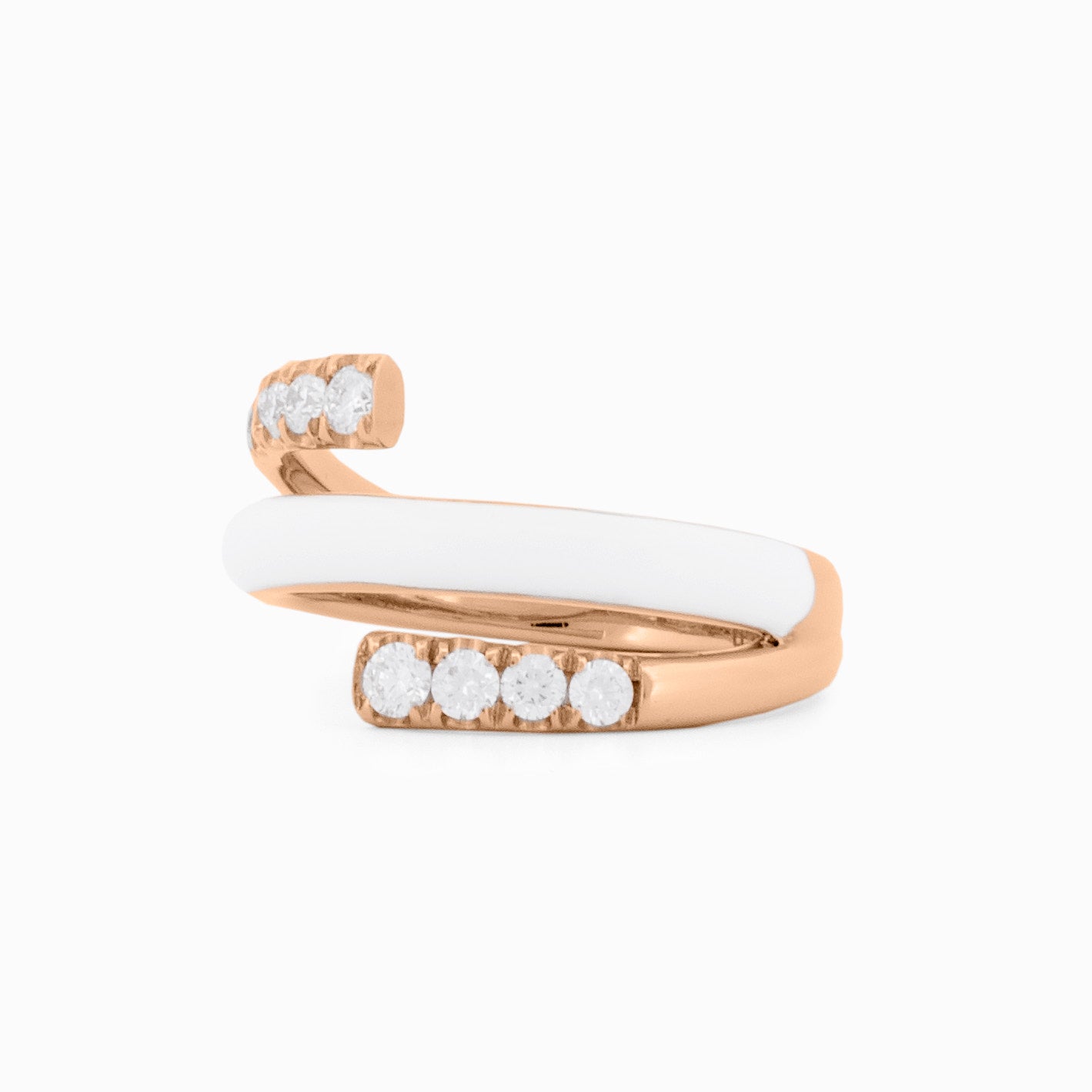 White Enamel Wrap-Around Ring with Diamonds