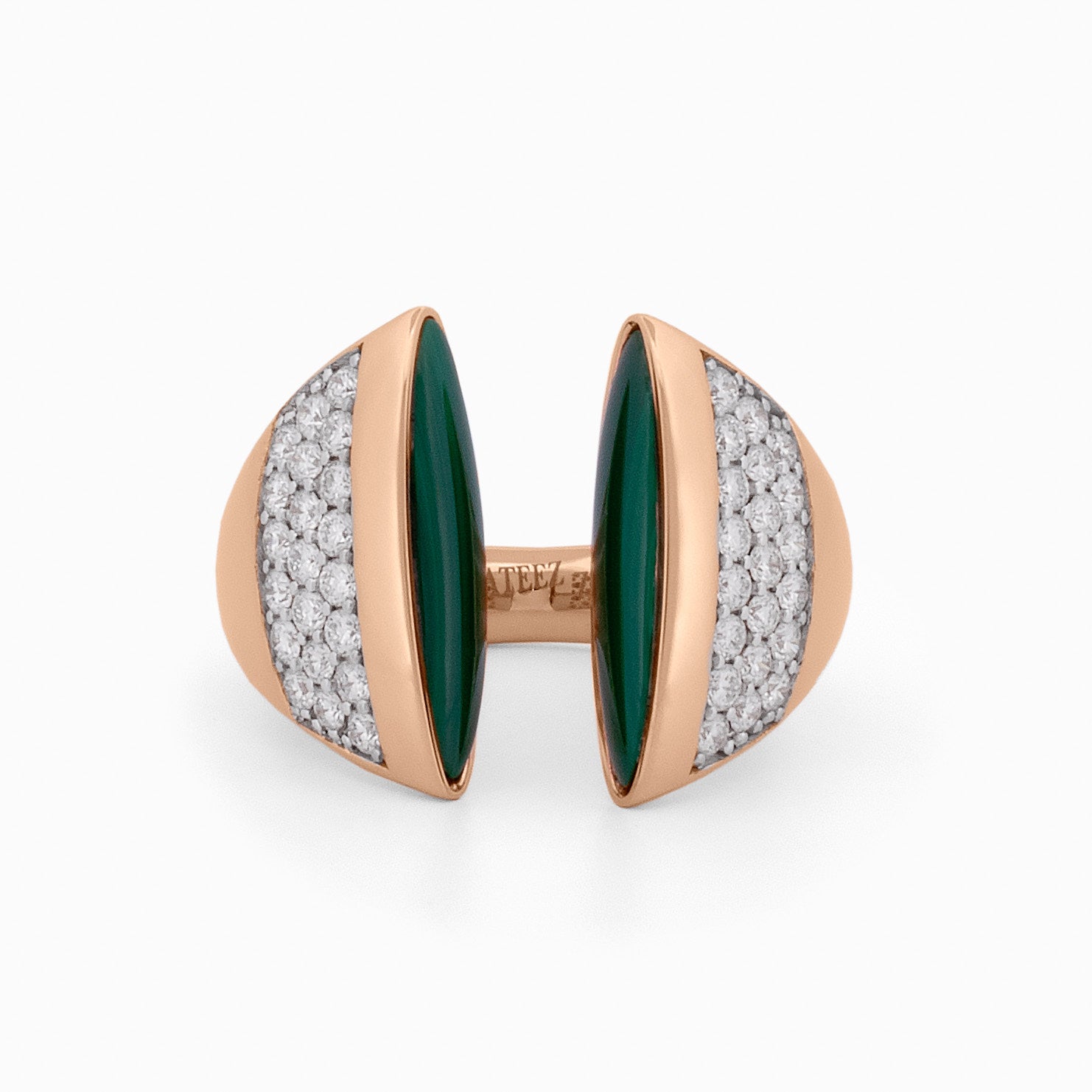 Open-Top Ring with Malachite and Diamonds