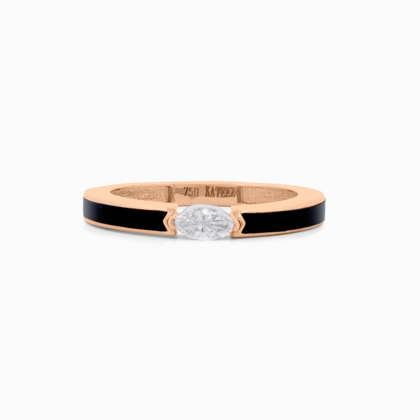 Black Enamel Ring with Marquise Diamond