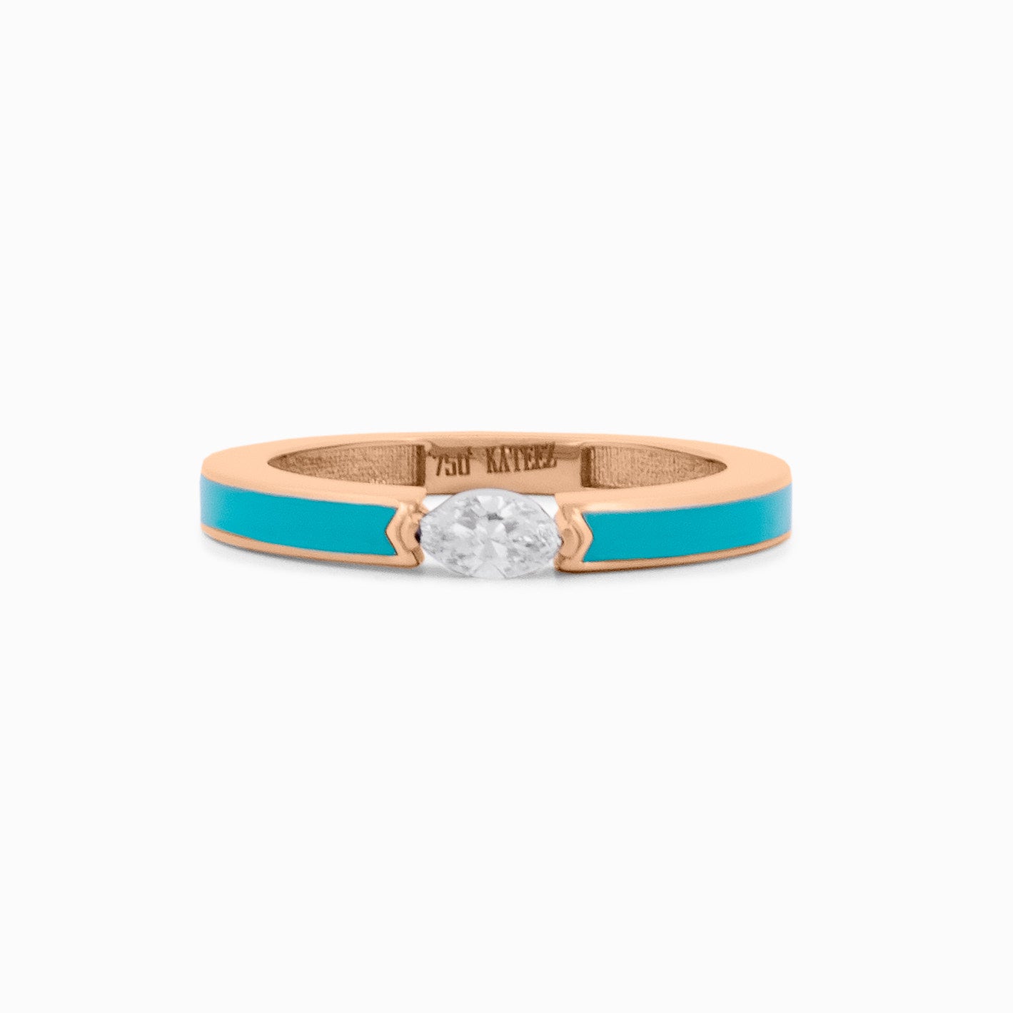Turquoise Enamel Ring with Marquise Diamond