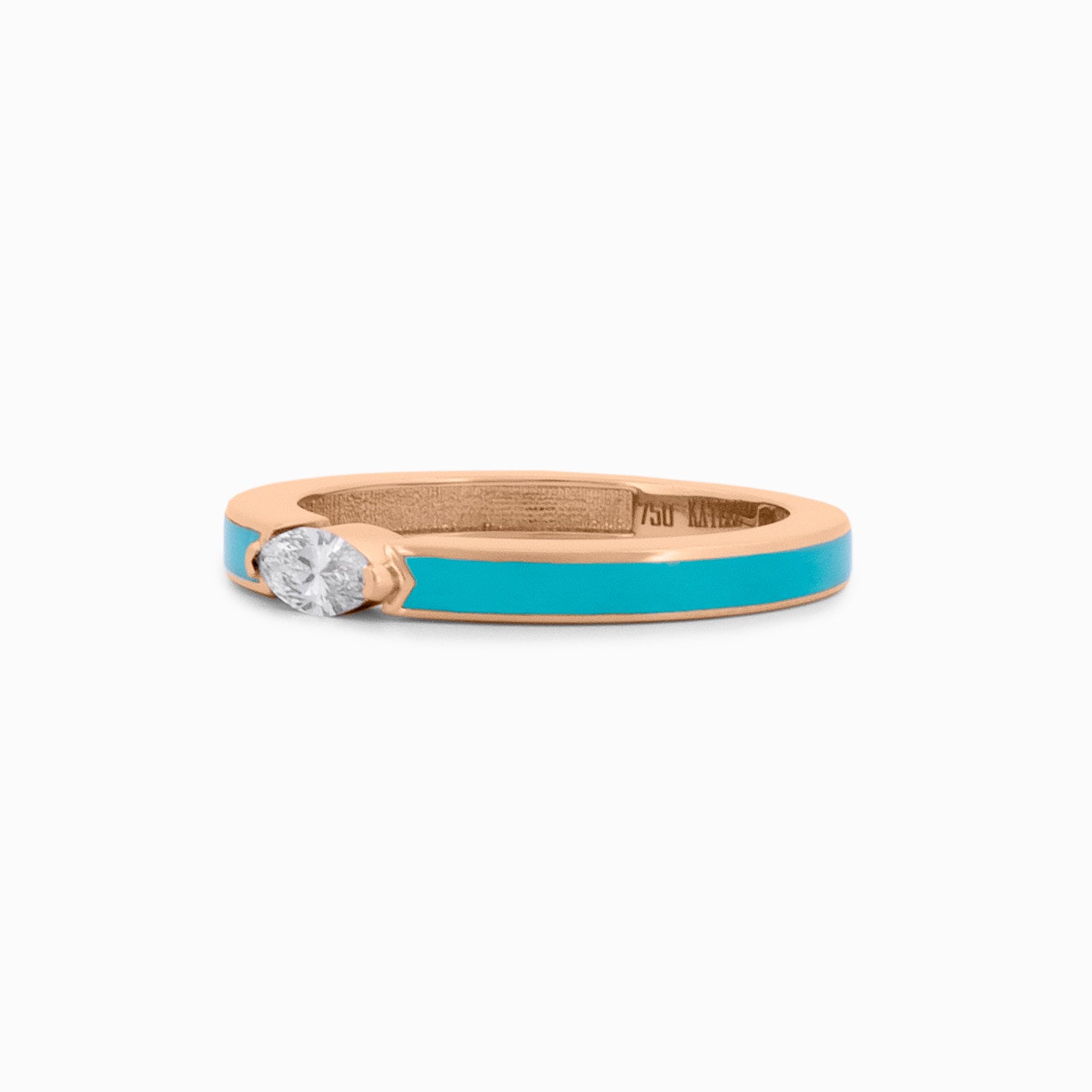 Turquoise Enamel Ring with Marquise Diamond