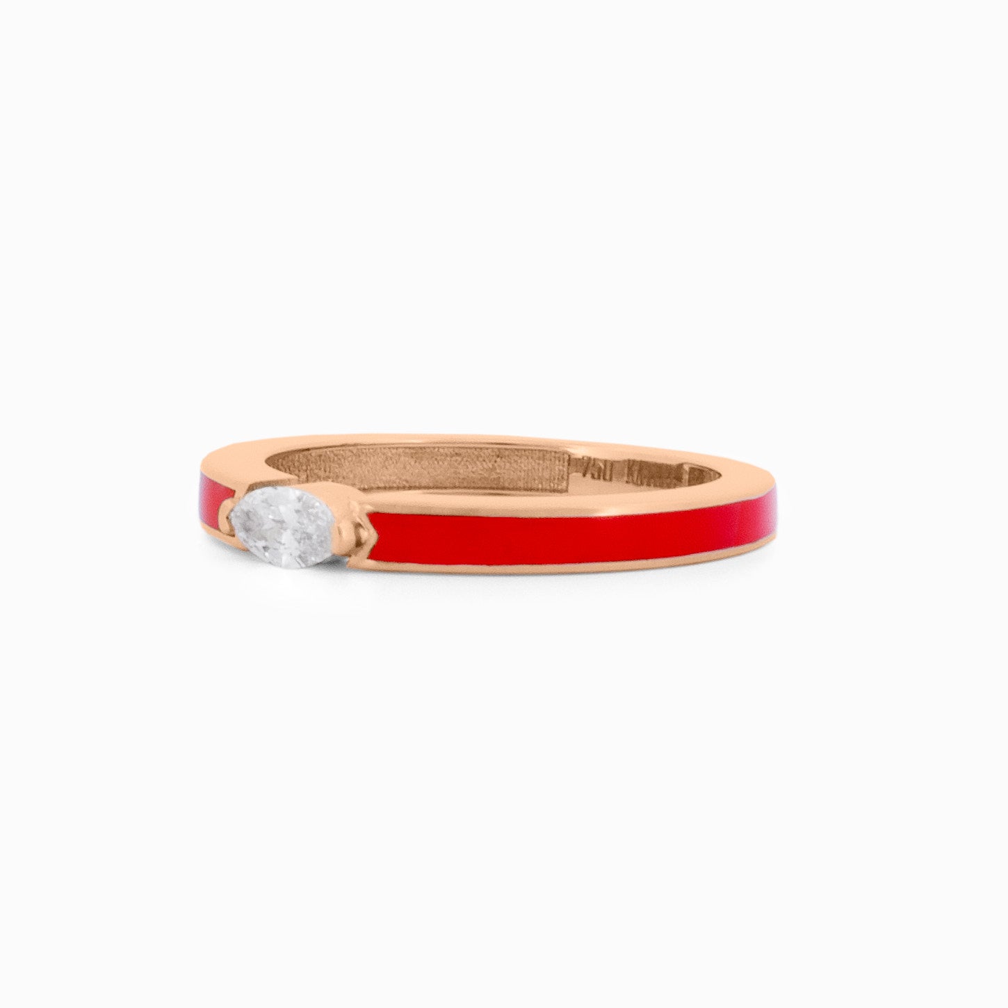 Red Enamel Ring with Marquise Diamond