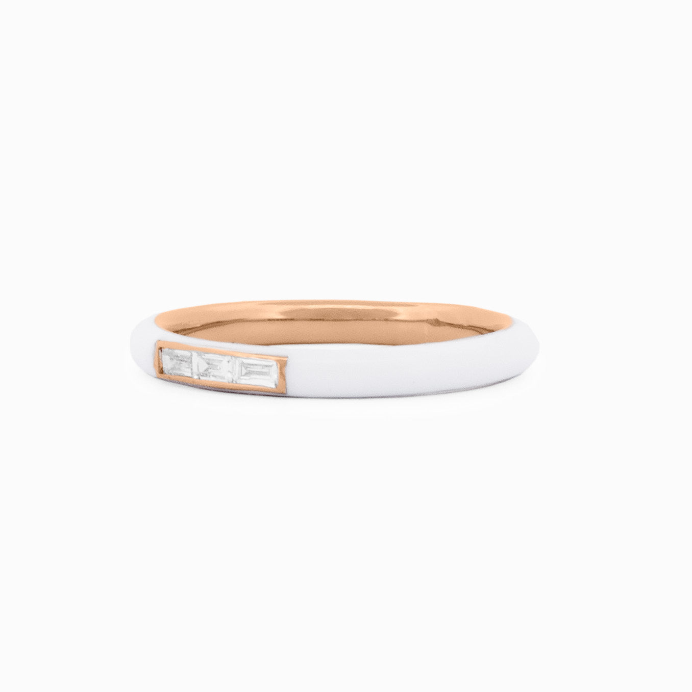 White Enamel Baguette Diamond Ring